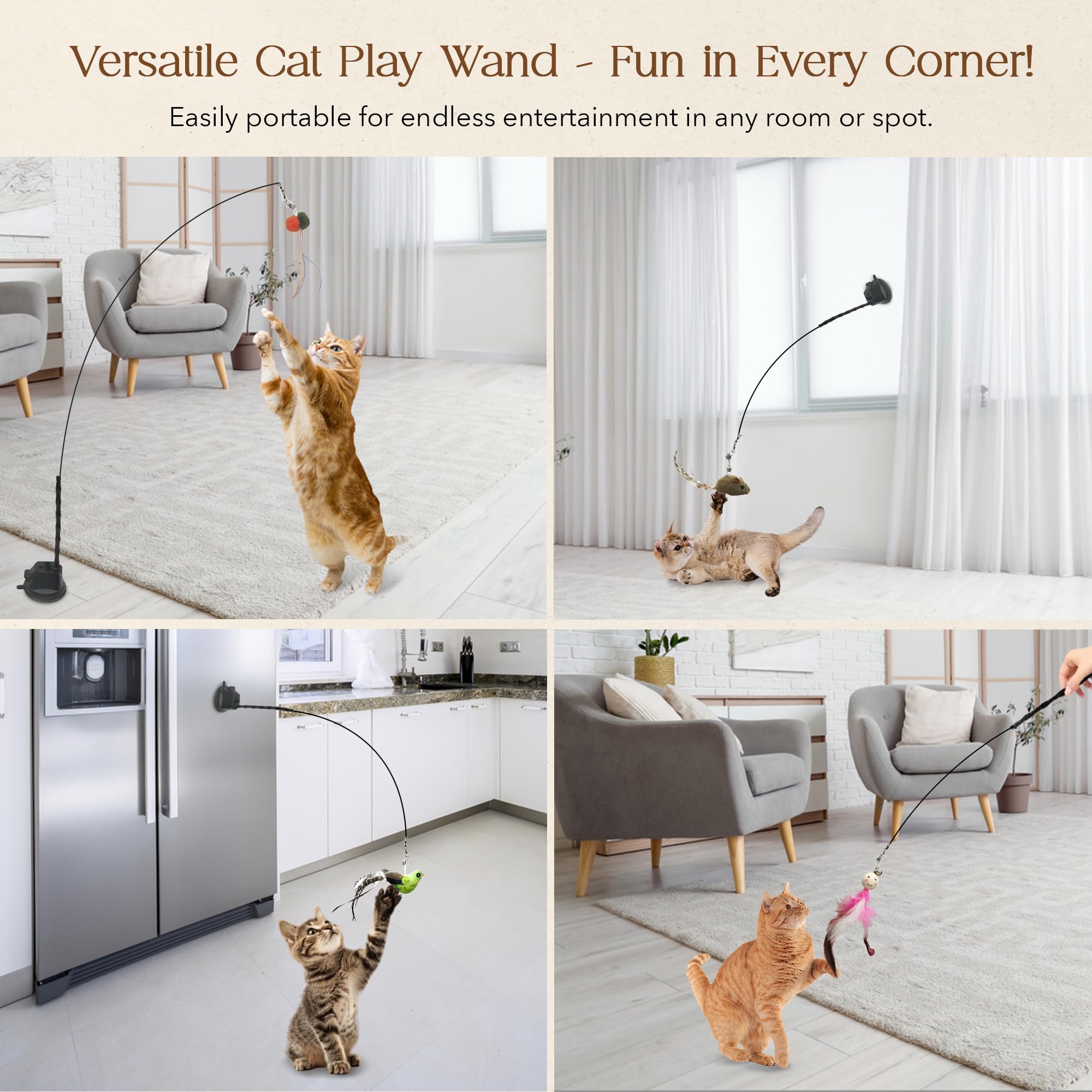 Juego de juguetes interactivos de plumas de gato de simulación de pájaros, juguetes de ventosa para gatos de interior, plumas naturales, campanas y fácil de enganchar, perfecto para
