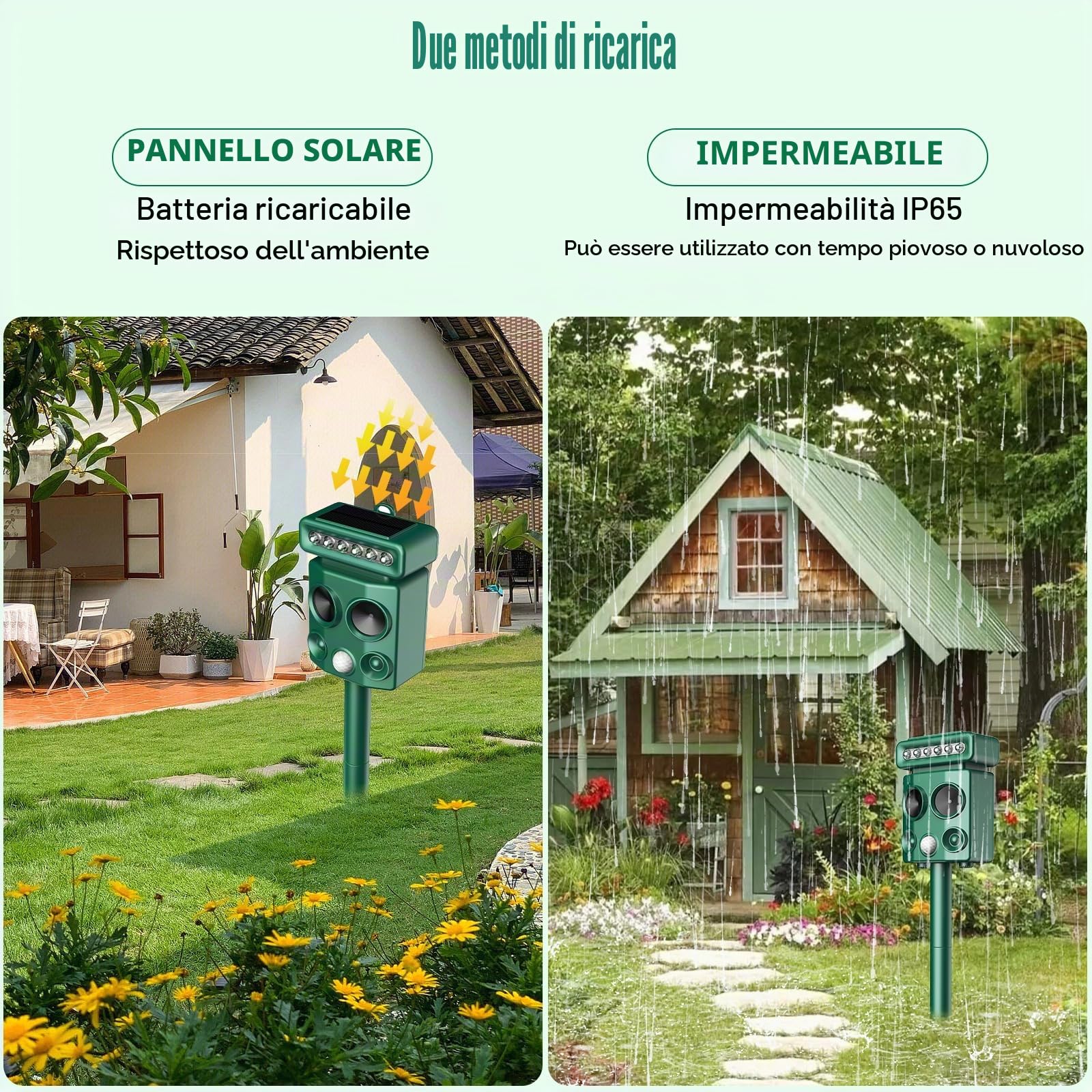 Repellente per talpe a ultrasuoni per topi, repellente per animali domestici con luce a LED, protezione solare per gatti, repellente per piccioni, spaventa cani, spaventapore da giardino