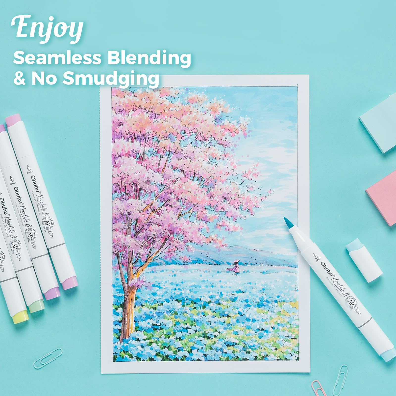 Ohuhu Cuaderno de Dibujo A4 - Sin Traspaso, Papel Extra Grueso Mejorado 280 g/m² – 50 Hojas (100 Páginas) Usables por Ambos Lados – Encuadernación en Espiral – Para Rotuladores Alcohol