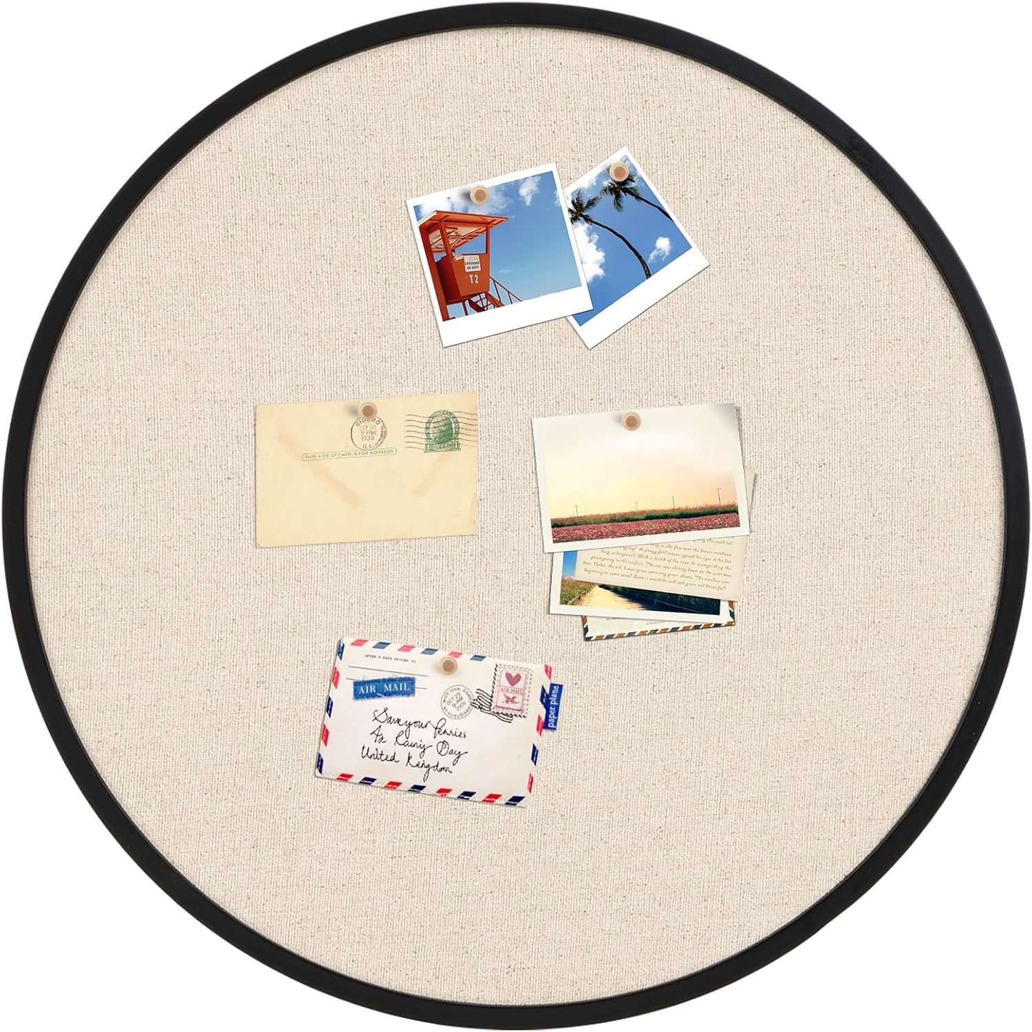 Vintage Arch Framed Pin Board Linen Bulletin Board Large Fabric Decorative Pinboard for Wall Ornate Picture Memo Display Pinboard for Home Office Farmhouse(Black,24'' X 24'',Round) Black 24.4" x 24.4" Modern Round