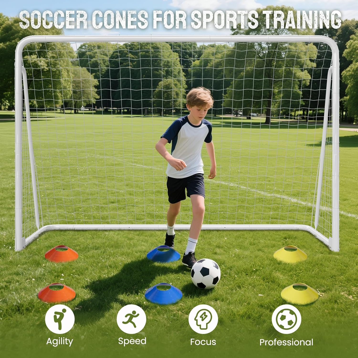 DoCred 6x4/8x6/10x6.5/12x6/16x7/18x7/21x7/24x8ft Soccer Goals, Foldable Steel Full Size Soccer Goal for Backyard, Weatherproof Metal Soccer Goal for Teens/Adults Practice Training
