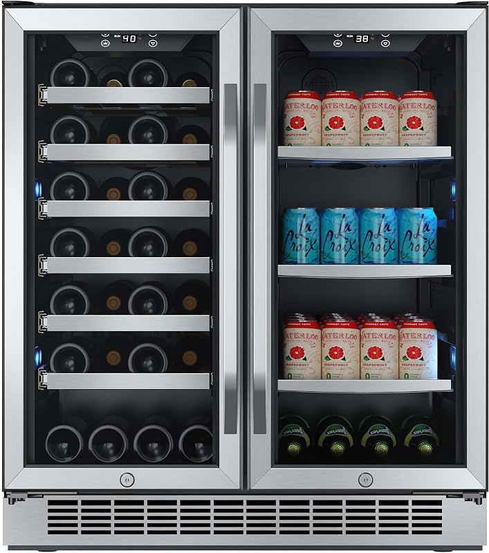 EdgeStar CWB2886FD 30-Inch Built-In Wine and Beverage Cooler with French Doors | Built-In, Freestanding, Reversible Door, LED Lighting, Digital Display, Door Lock, Stainless