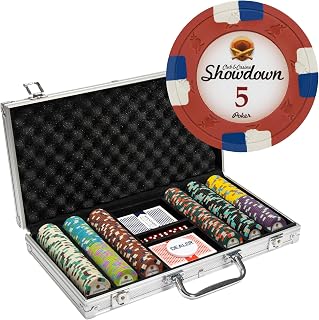 300-piece Aluminum Showdown Poker Chip Case - 13.5-gram Heavy Clay Composite Set - Casino Chips for Texas Holdem, Blackjack - Betting Game Accessories