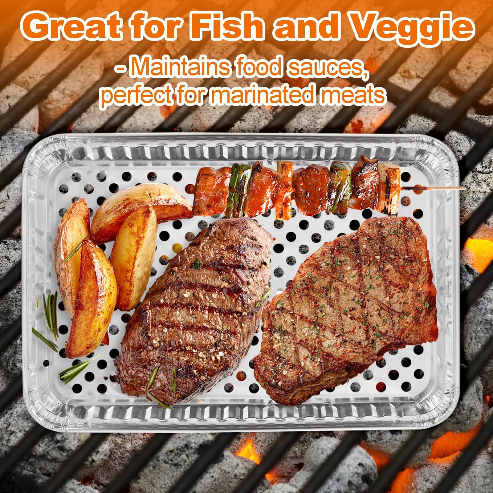 CYEAH Einweg-Grill-Topper-Pfannen aus Aluminiumfolie, Grill-Topper, Pfanne mit Löchern, nicht viskose Aluminiumfolie, Grillschale für Outdoor-Kochen und Camping, keine Reinigung erforderlich, 20 Stück