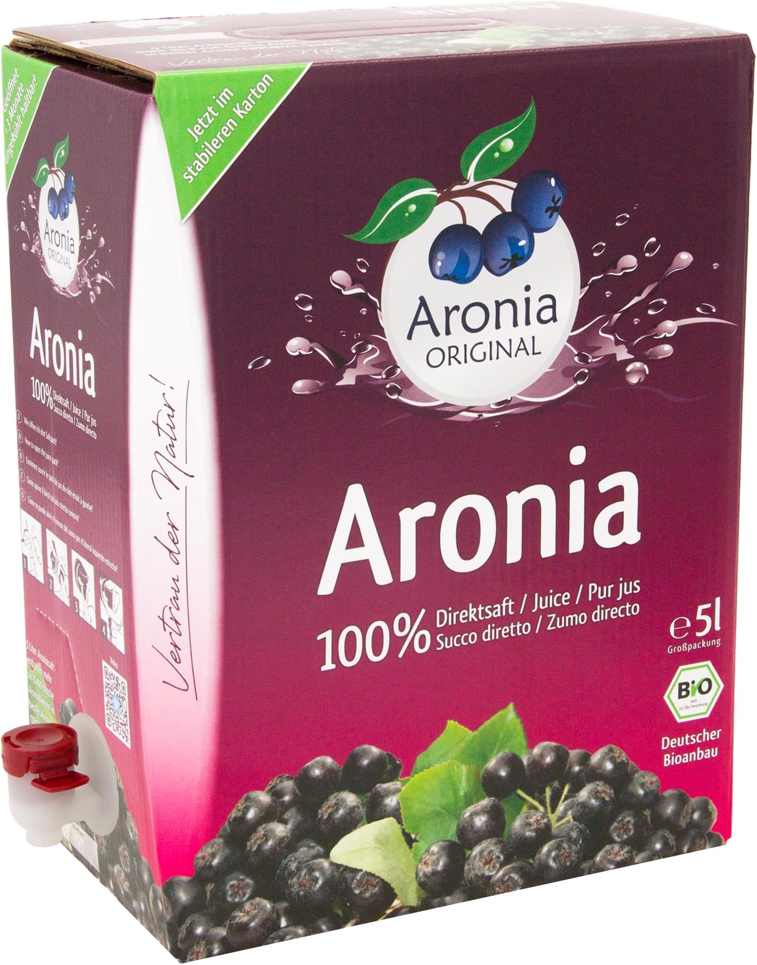 ORIGINAL Organic Aronia Berry Juice Bag-in-Box 5 L | 100% Pure Aronia Fruit Juice, No Added Sugar, Not From Concentrate | Vegan, Organic, Non GMO