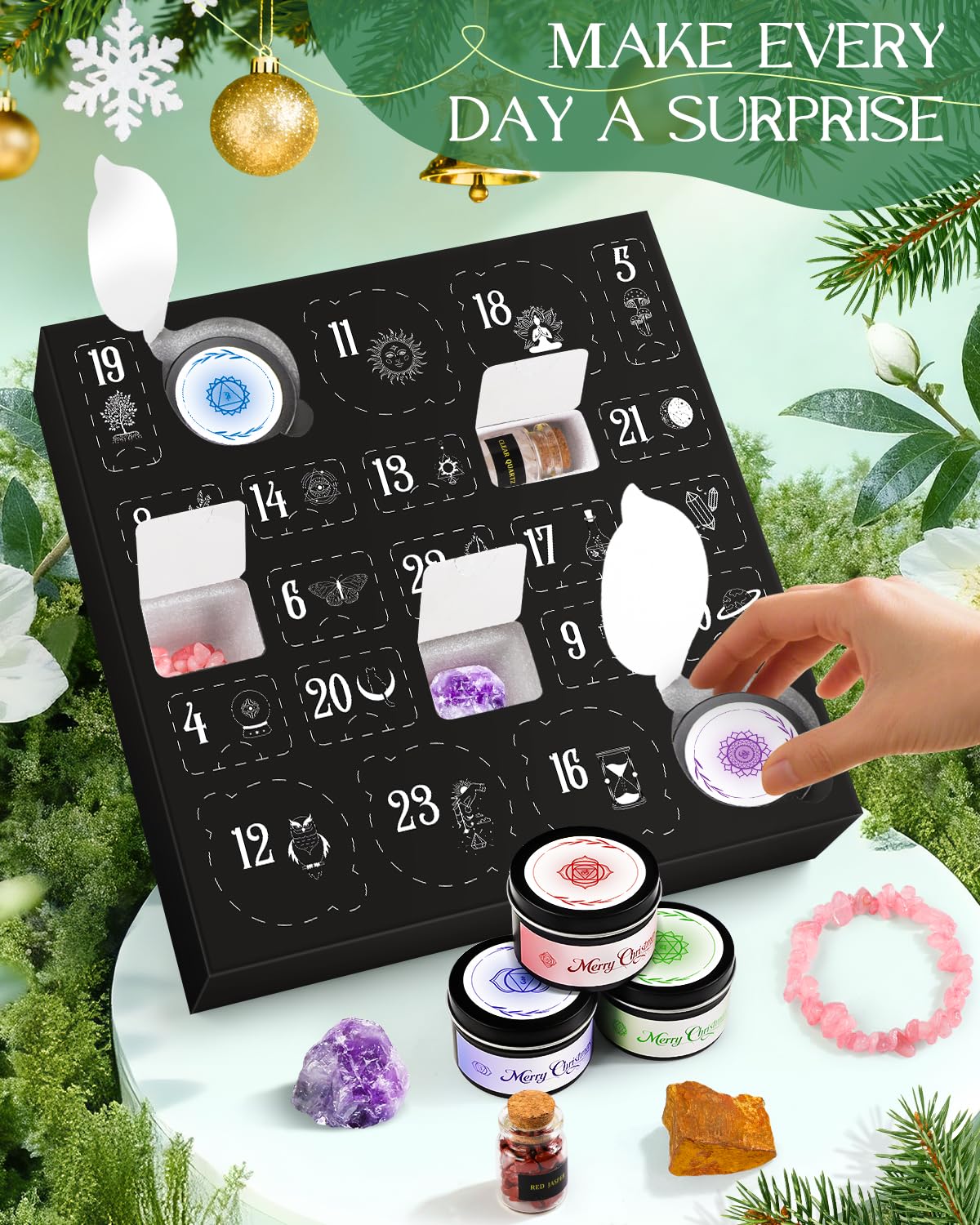 Calendario Adviento 2025 Velas Chakras con Cristal Piedras Curativas para Meditación Yoga Mujeres