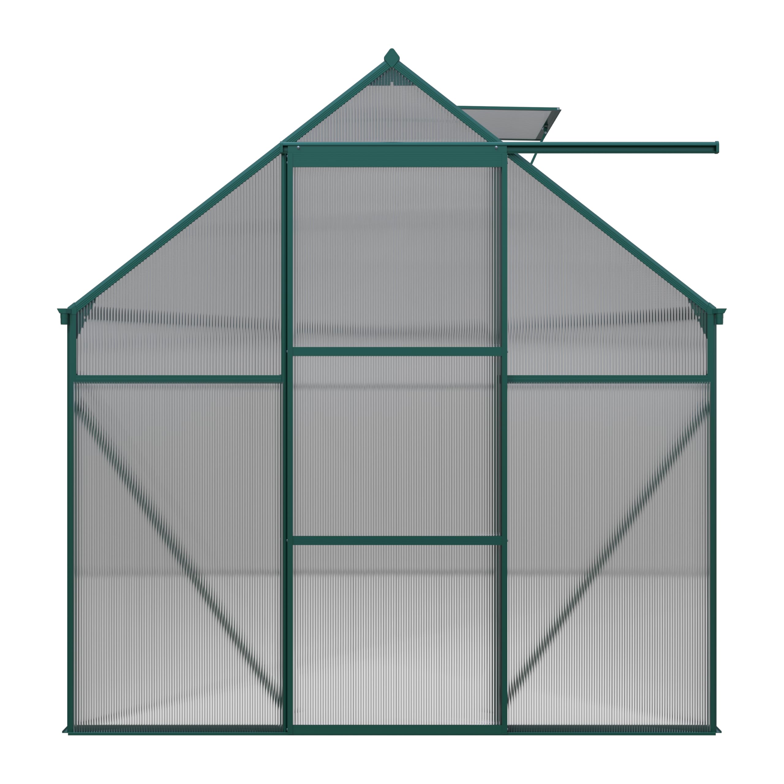 Gewächshaus aus Polycarbonat, 371 x 190 x 193 cm, grüne Aluminiumprofile und Schiebetür