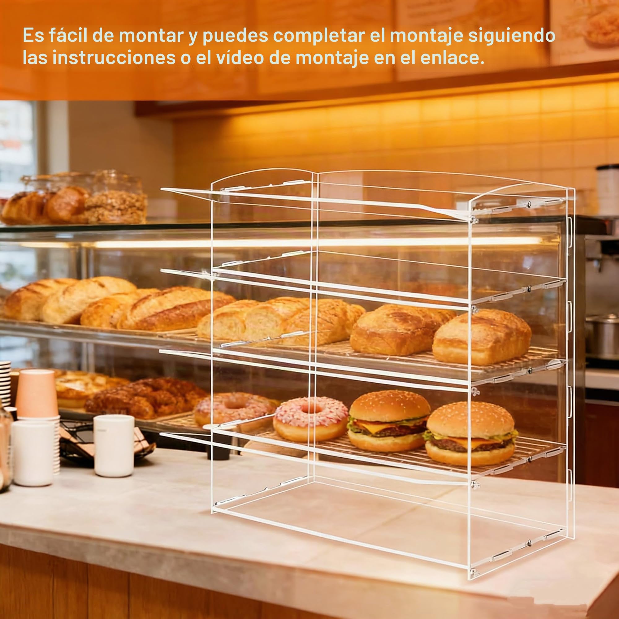 BAOSHISHAN Vitrina acrílica para repostería, mostrador de alimentos de 4 niveles para exhibir pasteles, donas y pasteles con pinzas para servir