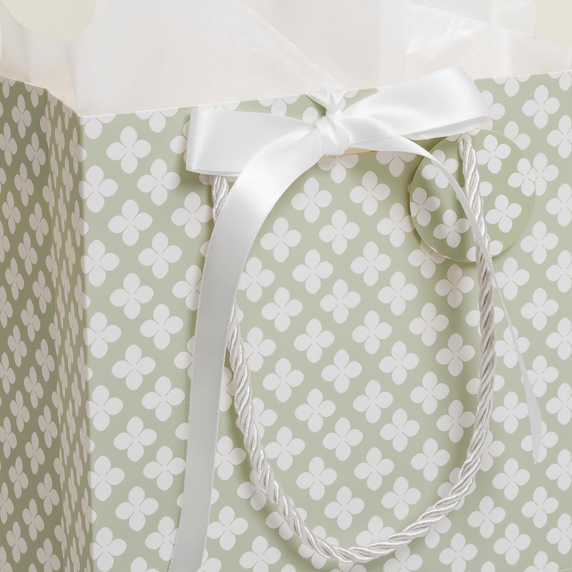 Crisky Sage Green Gift Bags Medium Size with Handles, Tissue Paper & Ribbon - 4 Pack 9"- Medium Gift Bags for Women Birthday Christmas Wedding Bridal Shower Graduation & New Year Gifts