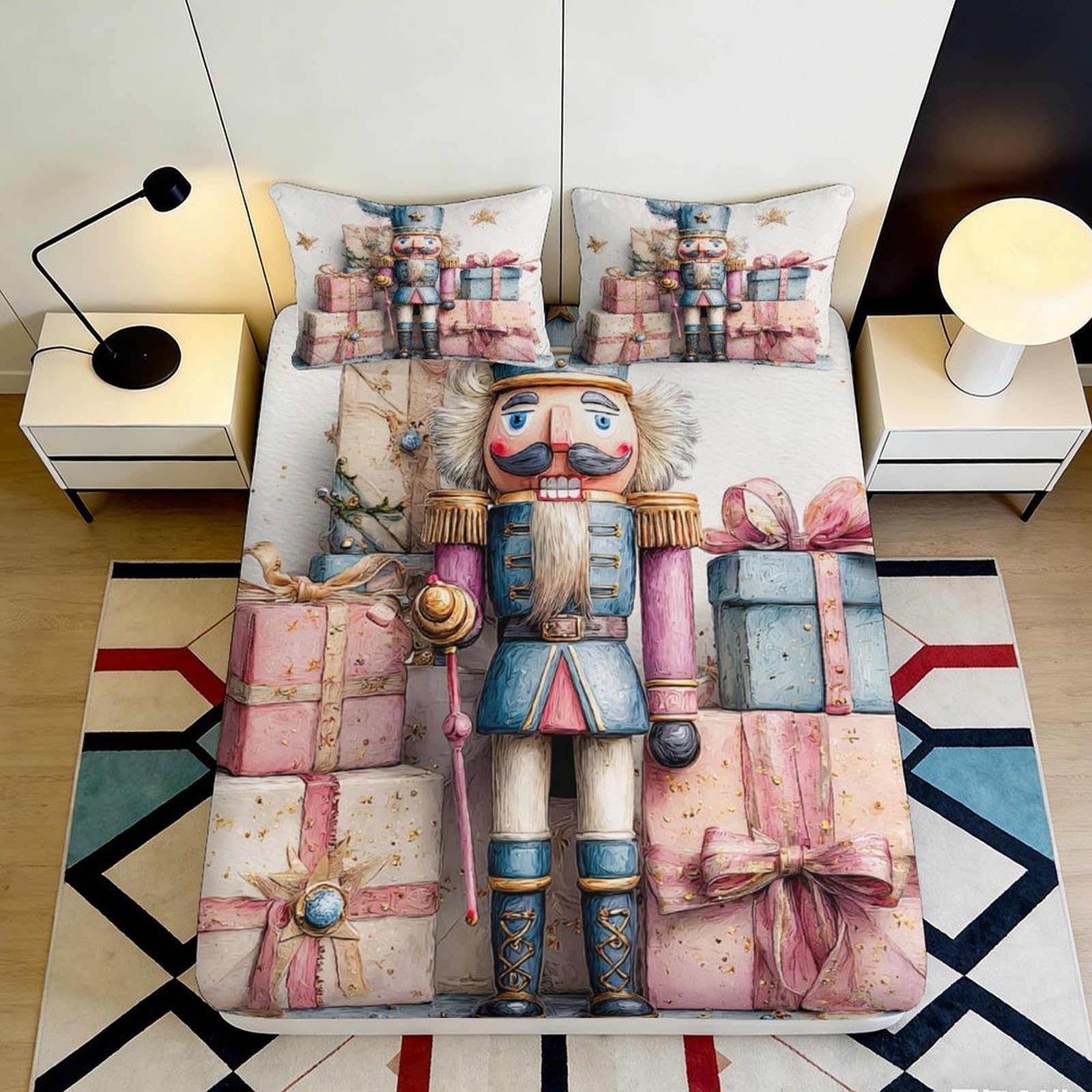 3D Printed Nutcracker Fitted Sheet Microfiber Soft Durable Bed Cover for Bedroom Dormitory Guest Room Mattress Protection 200x200x25cm