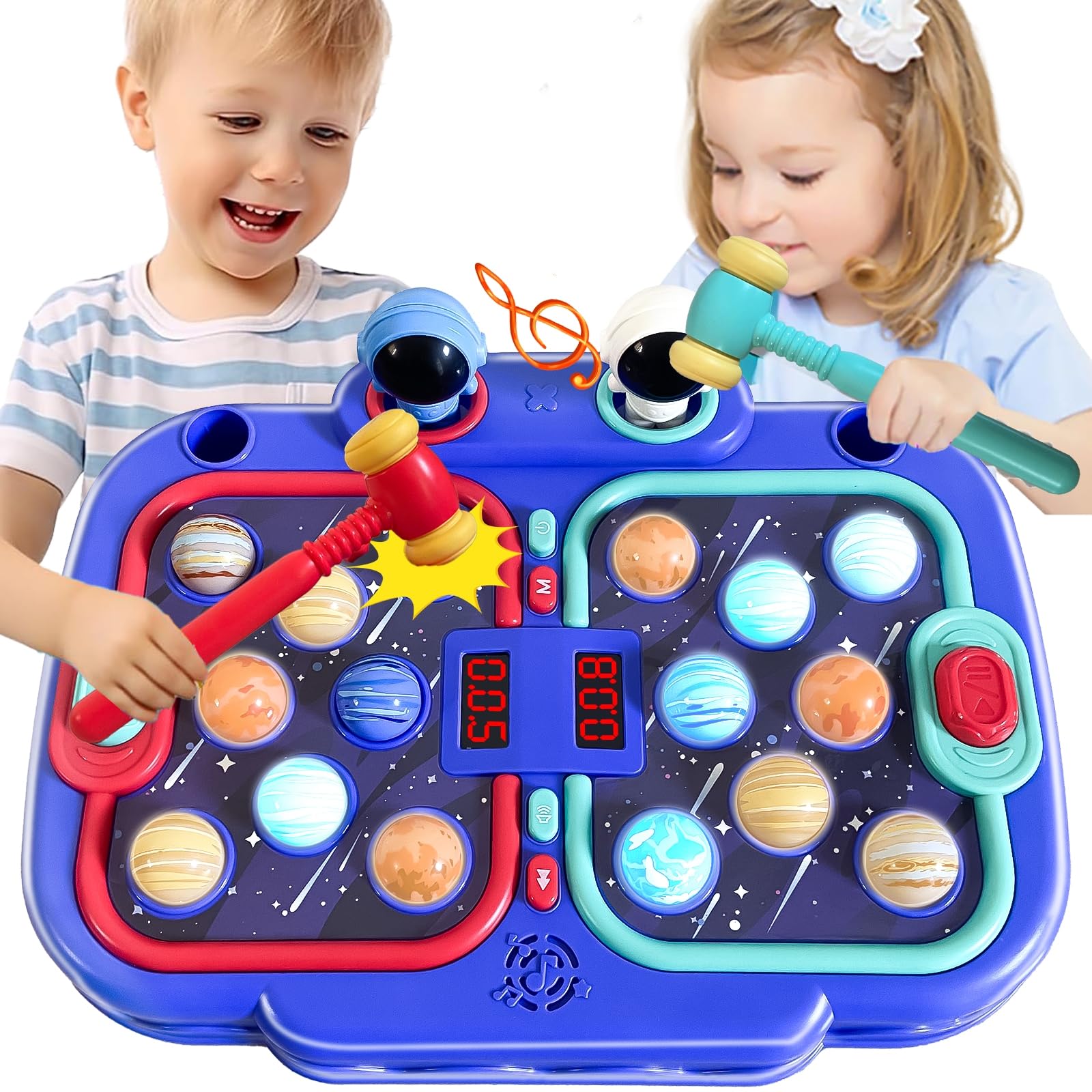 Henyiona Hammer Mole Game for Kids Toddlers, Hammer and Pounding Interactive Toddler Toys for Boys 4-6 with 2 Hammers, 5 Modes, Learning Toys for Kids 3-6 Year Old Boys Blue