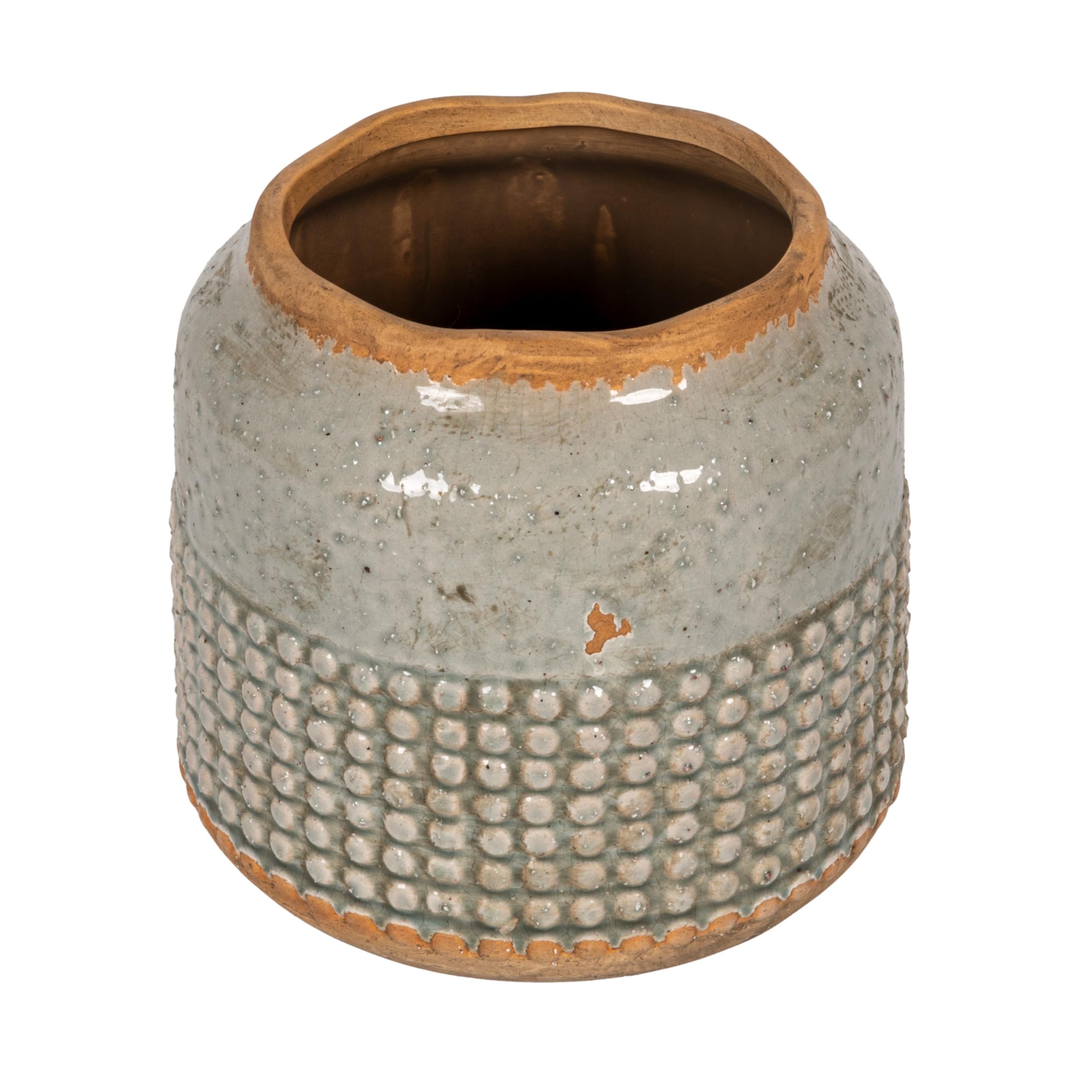 Creative Co-Op Terracotta Hobnail Planter with Organically Shaped Edge, Distressed Light Blue