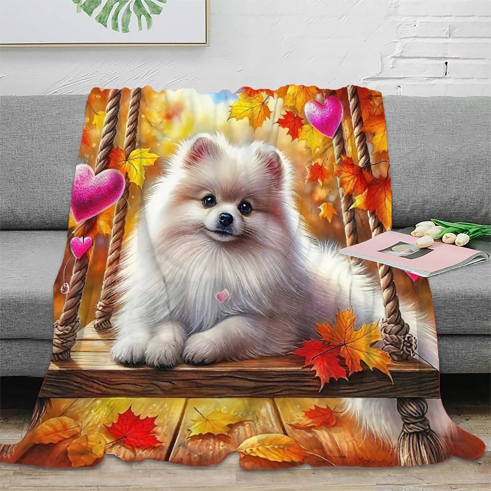 Couverture Poméranie 3D en microfibre moelleuse et chaude pour lit et canapé 150x200cm
