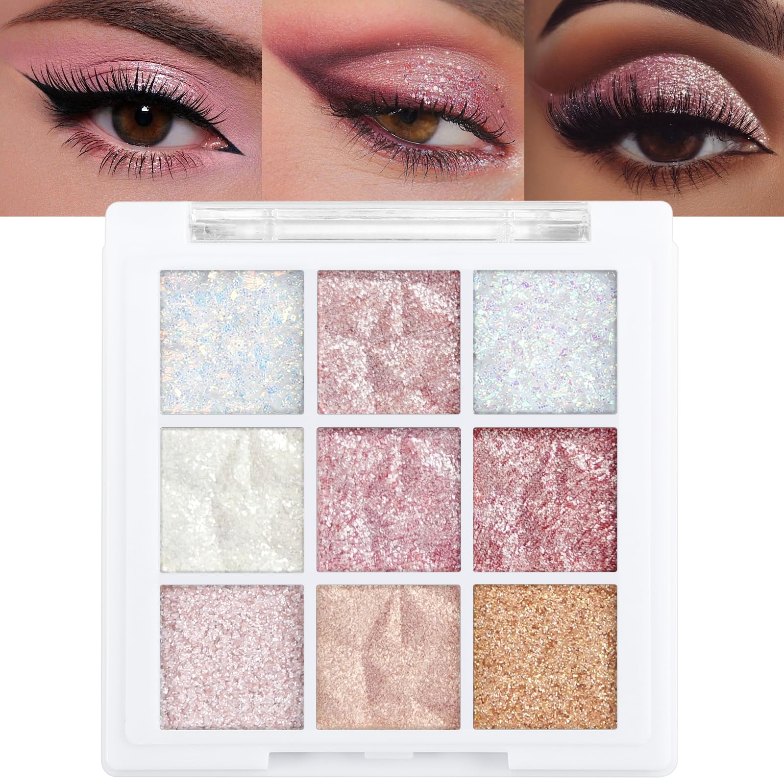 Erinde 9 Colors Eyeshadow Palette, Matte Shimmer Glitter Eye Shadow Palette Makeup, Highly Pigmented Long Lasting Waterproof, Colorful Sequins Sparkle