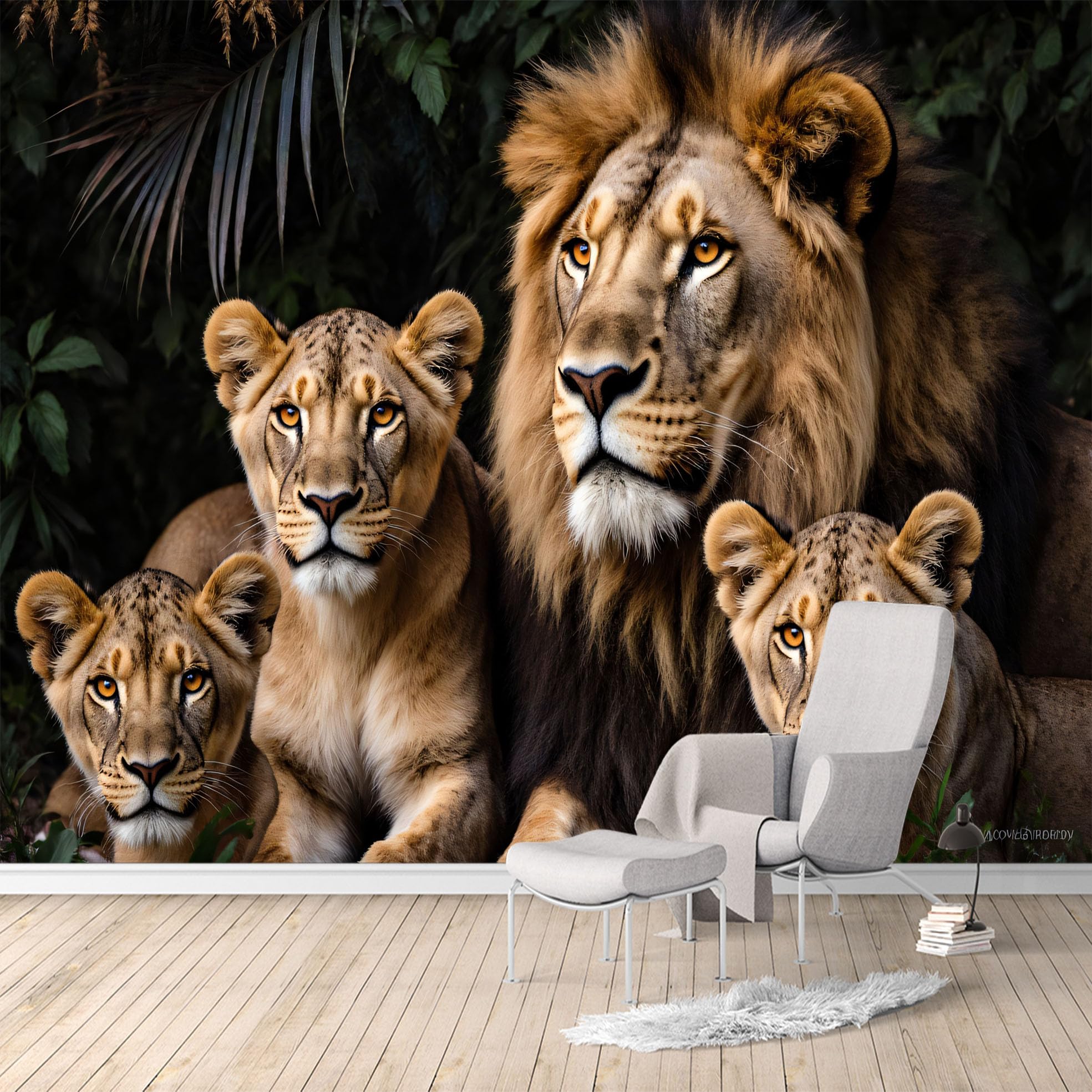 Custom Size Wall Murals,Majestic Lion Family in Jungle Wildlife Nature Safari,SelfAdhesive Water Activated Removable Wall Covering,Large Photo Wallpaper for Living Room Bedroom Office