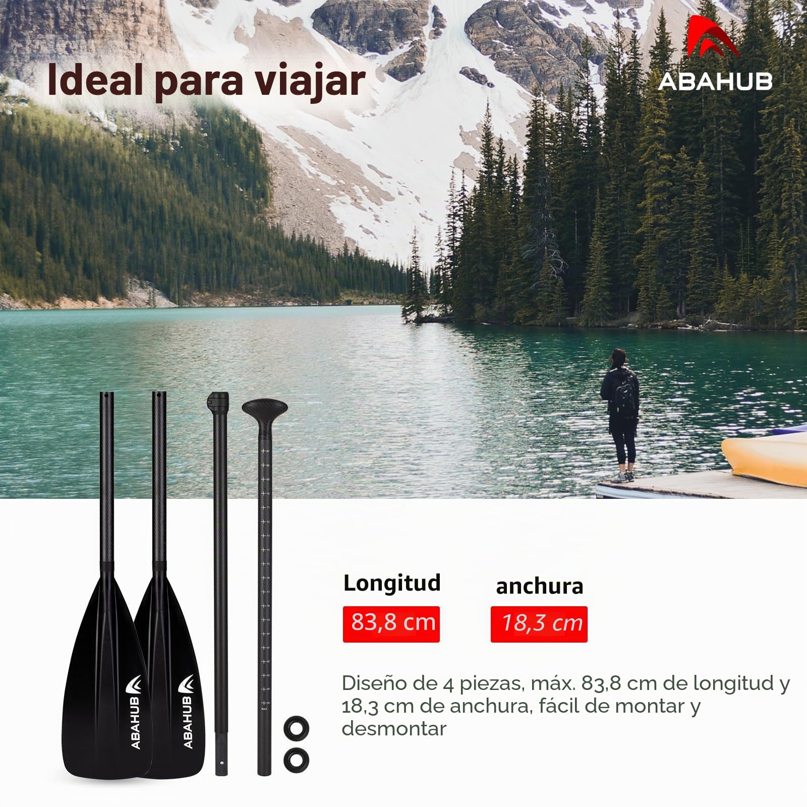 Abahub Kayak Paddle Sup Pala Ajustable Carbono Eje Hoja de plástico