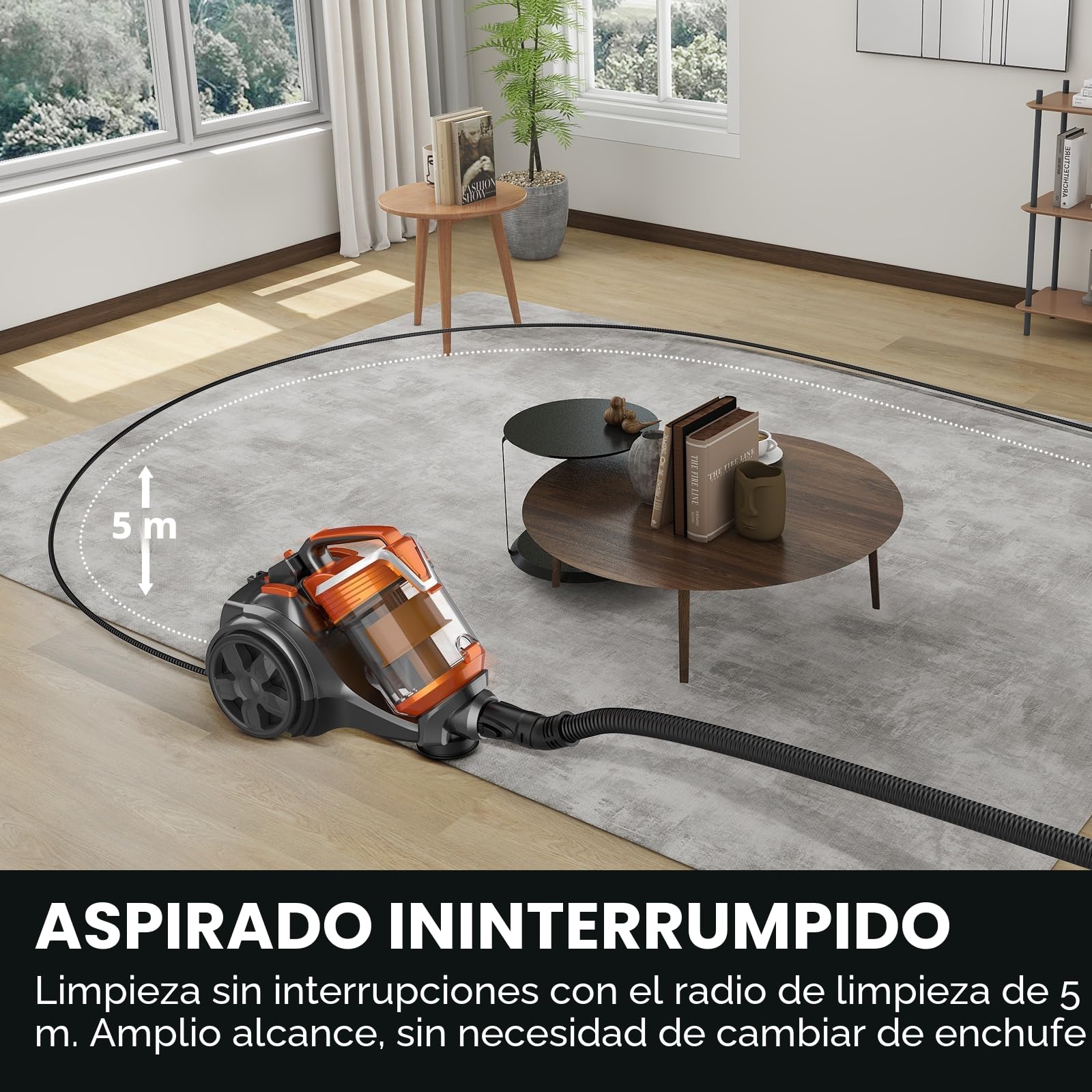 Aspirador sin bolsa, 3600W, potente aspirador 15000pa. Aspiradors potente con cable portátil, aspiradors con bolsa trineo silencioso, cable de 5 m, motor de bajo consumo, alfombras de pelo de (3.5L)
