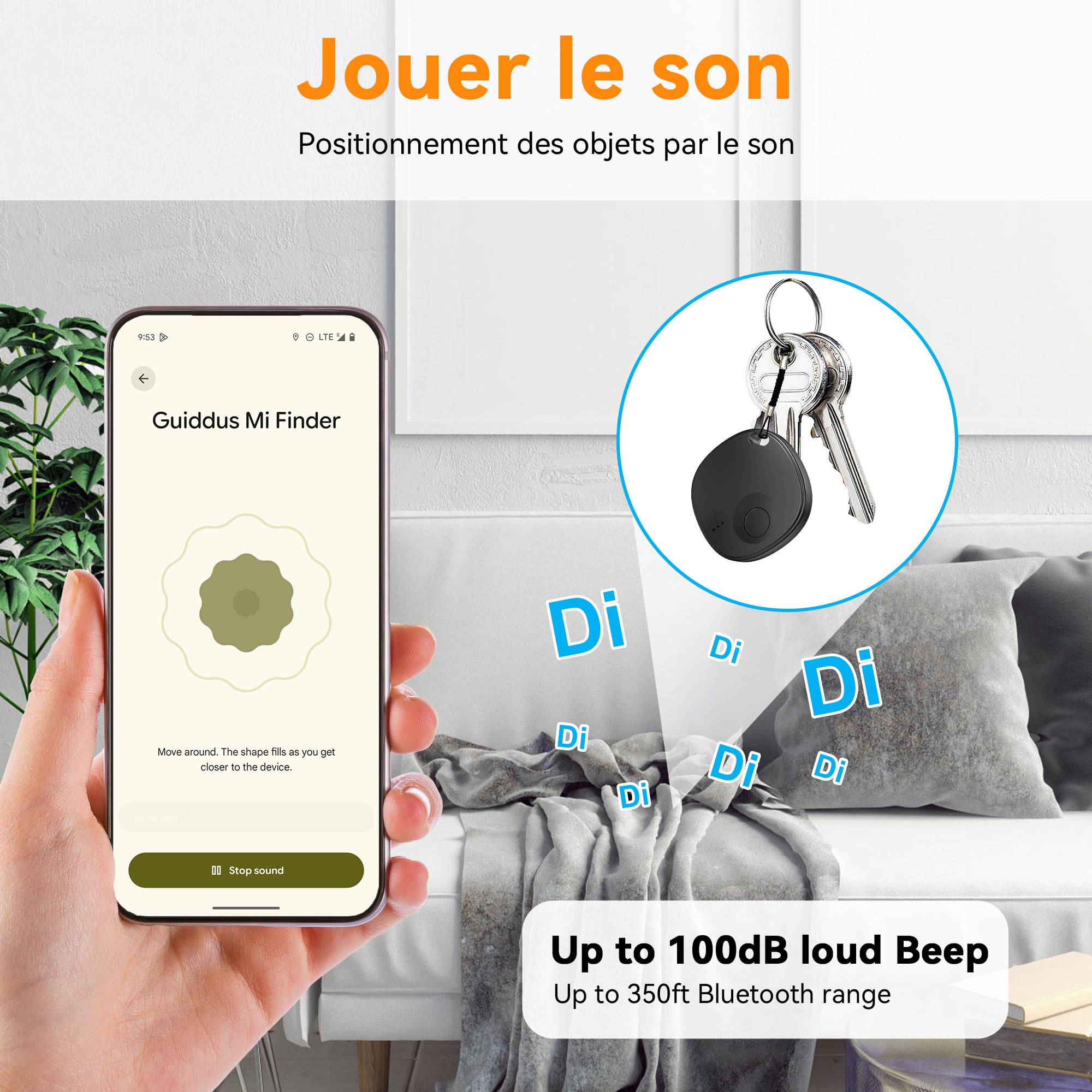 Android Smart Tag, Bluetooth Localisateur D’Objets Fonctionne avec l’app Google Localiser (Uniquement Android), Traceur Tag pour Les clés/Portefeuilles/Valises, Lot de 4