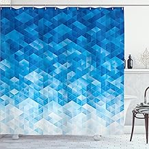 ABAKUHAUS Blau Duschvorhang, Mosaik-Dreieck Grafik, Stoffliches Gewebe Badezimmerdekorationsset mit Haken, 175 x 200 cm, Hellblau