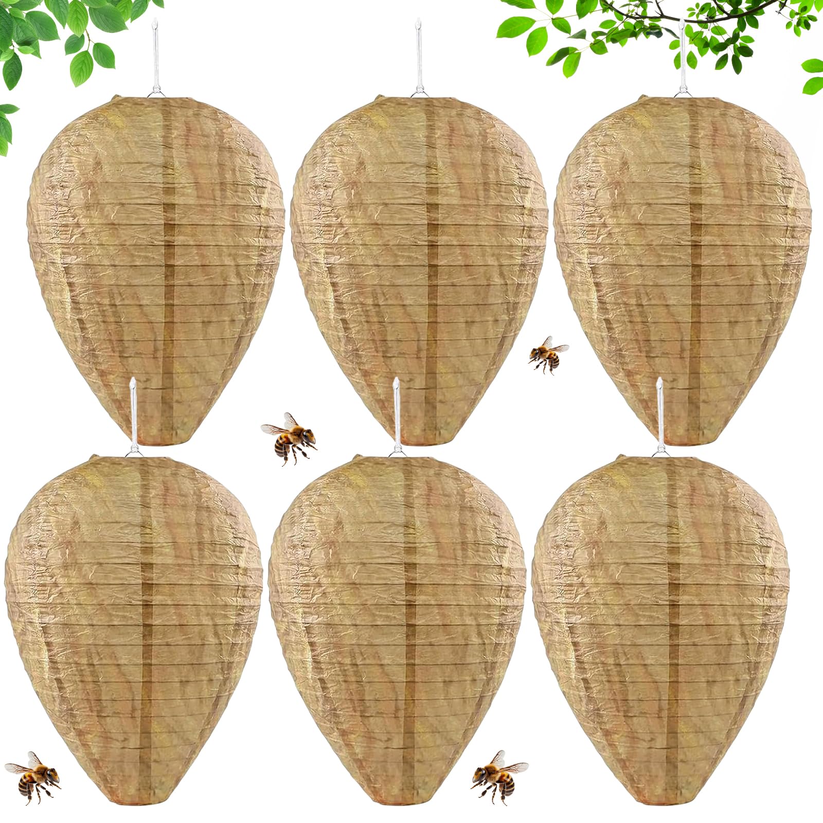 6 Piezas Nido de Avispas Falso, Nido de Avispas Señuelo, Colgar Nido de Avispas Falsas, Nido de Avispas Artificial Señuelo, Nido de Avispas de Papel, para Hogares y Jardines al Aire Libre