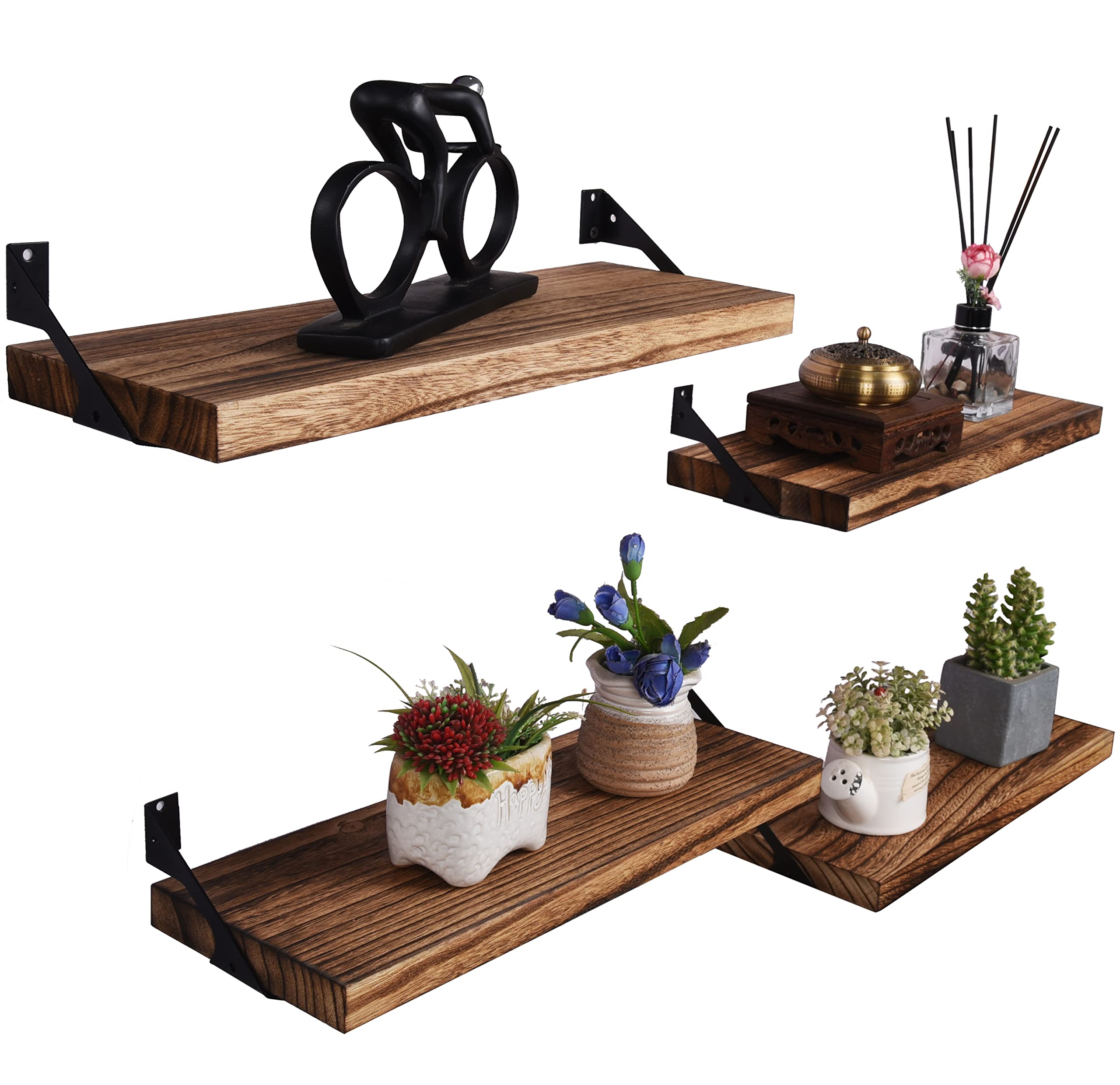 Rustic Wood Floating Shelves for Wall Farmhouse Wooden Wall Shelf for Bathroom Kitchen Bedroom Living Room Set of 4 Light Brown