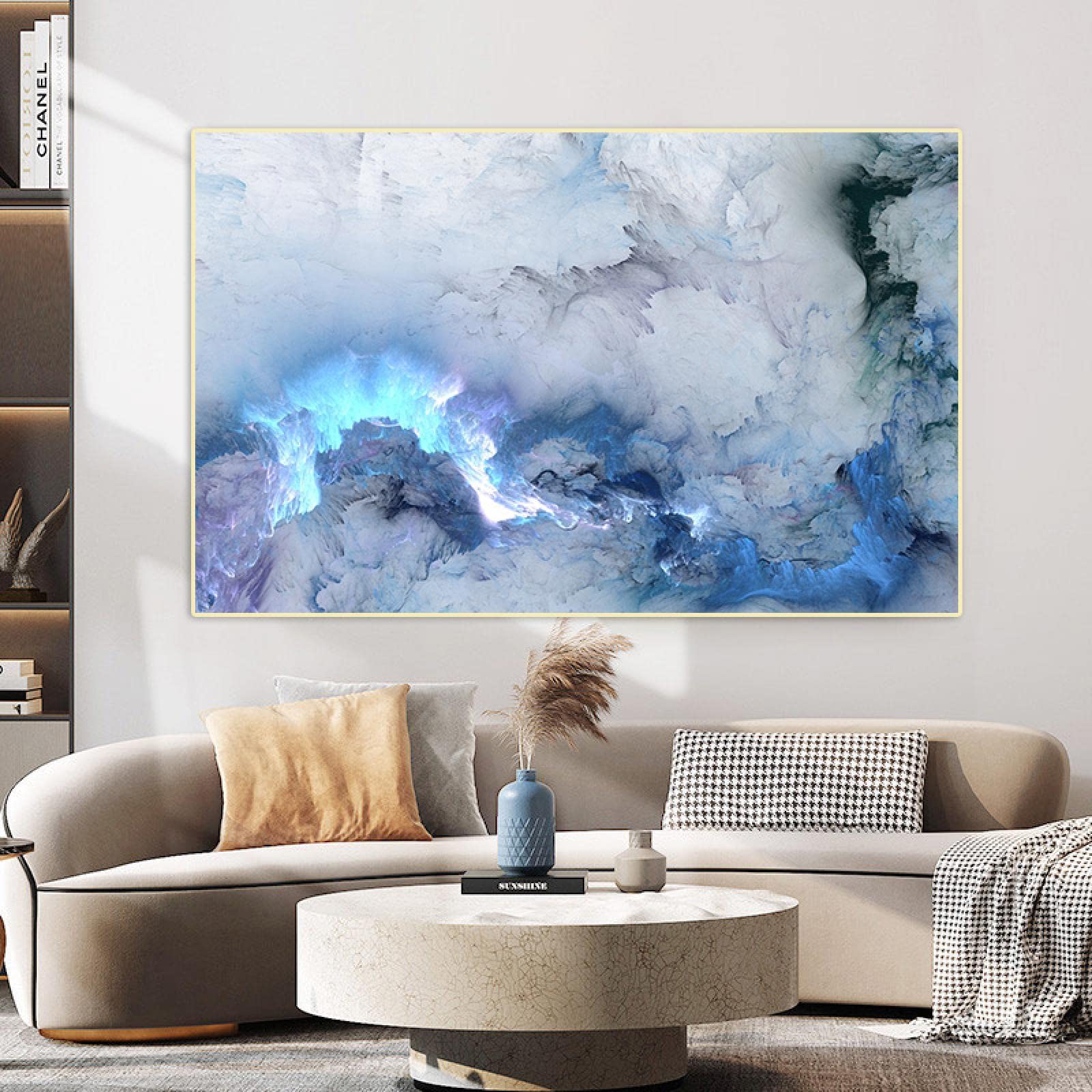 Amazon.co.jp: 青と白の抽象芸術雲の絵画単一の壁の写真キャンバスの