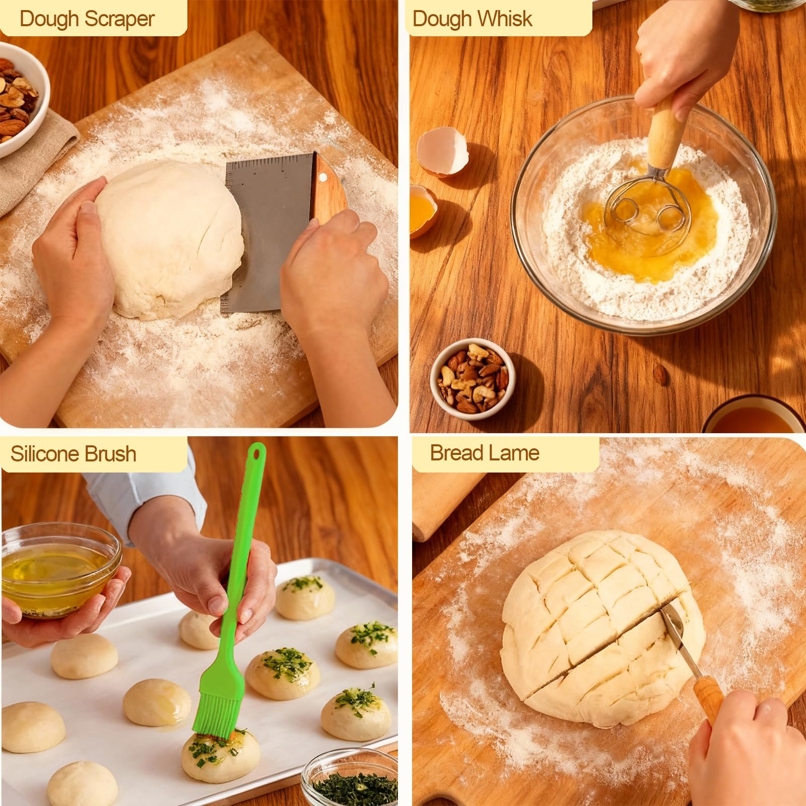 Lot de 21 paniers à pain – Comprend un kit de démarrage au levain, un panier à baneton, un grattoir à pâte, un outil de notation du pain et plus encore pour les boulangers maison – Tout ce dont vous