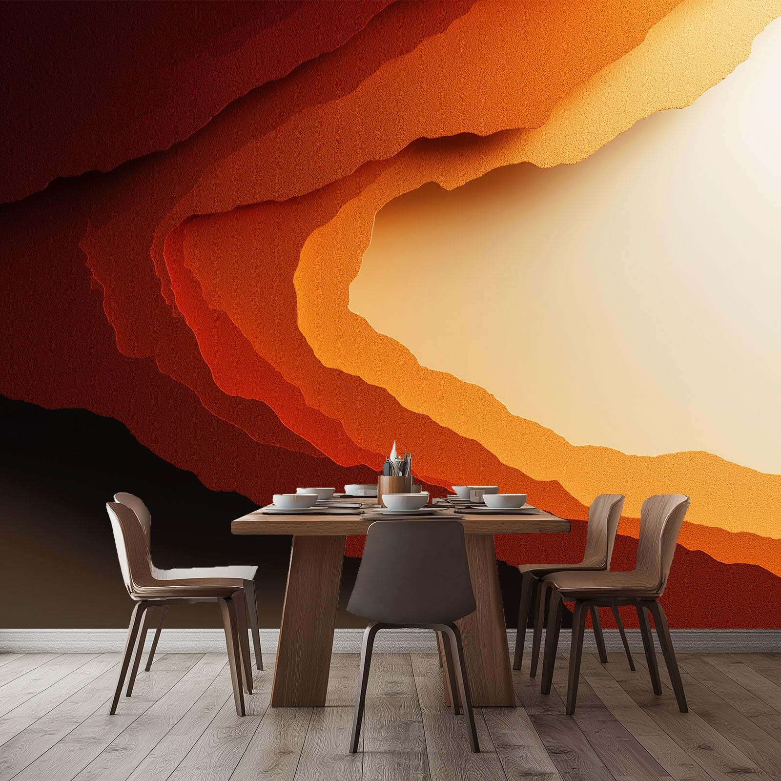 Papier peint photo intissé 200x140 cm panoramique jaune et rouge pour un salon artistique 3D