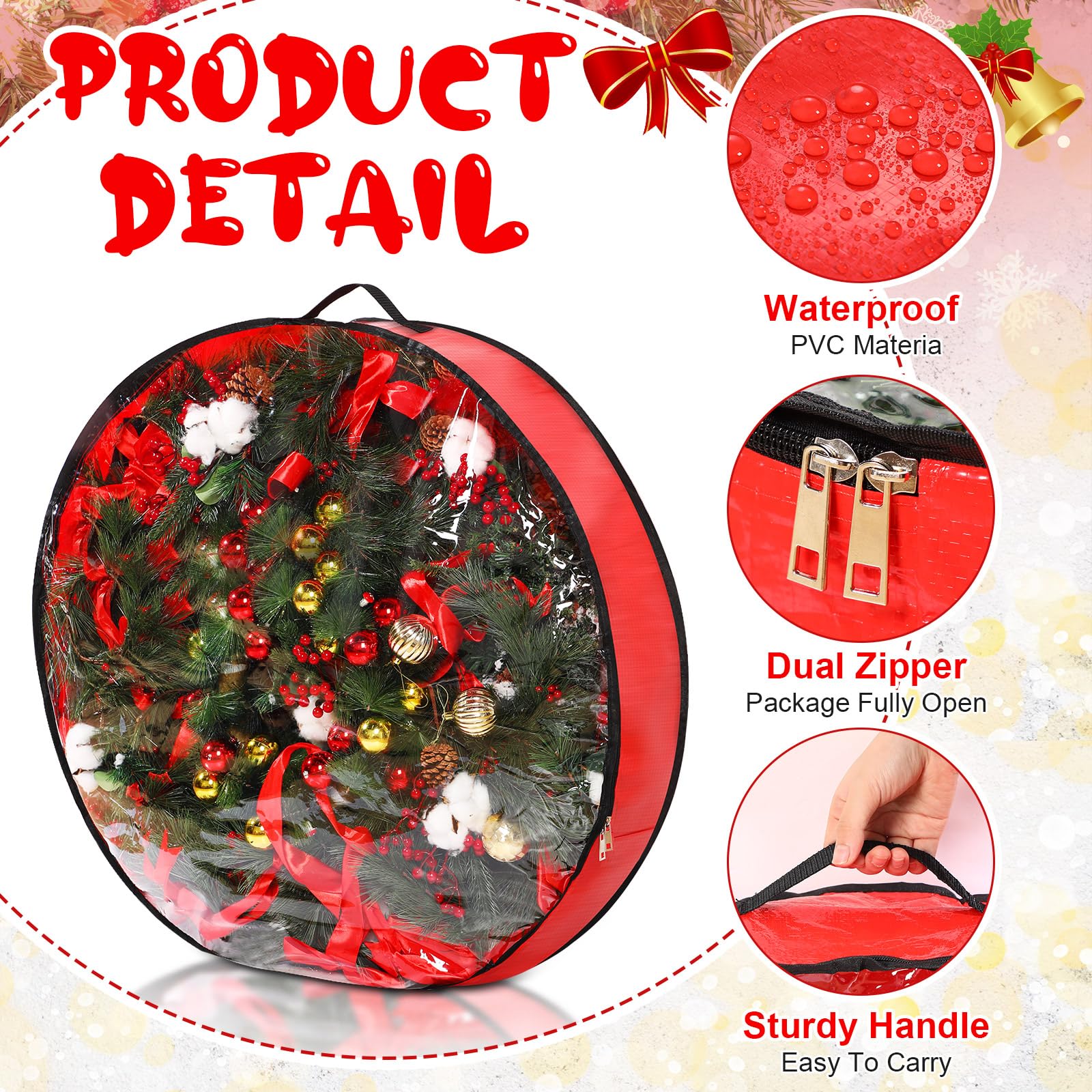Aliceset 4 Stück Weihnachtskranz-Aufbewahrungstasche mit transparentem Fenster, Weihnachtskranz, Aufbewahrungsbehälter, Kranzboxen für die Aufbewahrung mit Griff, Urlaubskranz-Verpackung (91,4 x 91,4