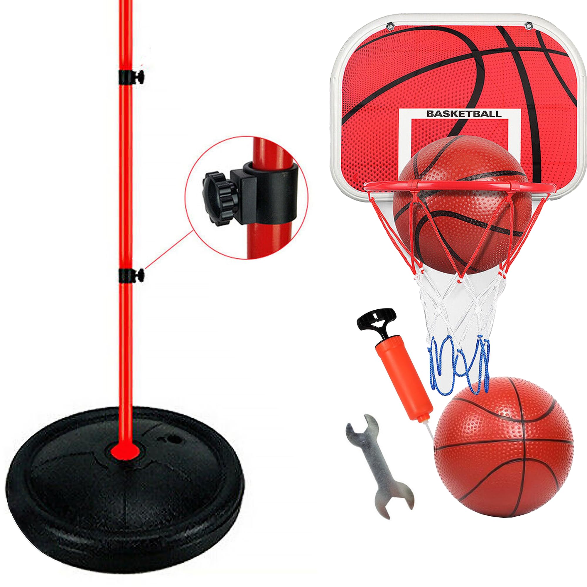 Full Size Mini Basketball With Pole and Base Weight for Indoor Outdoor Door Hang