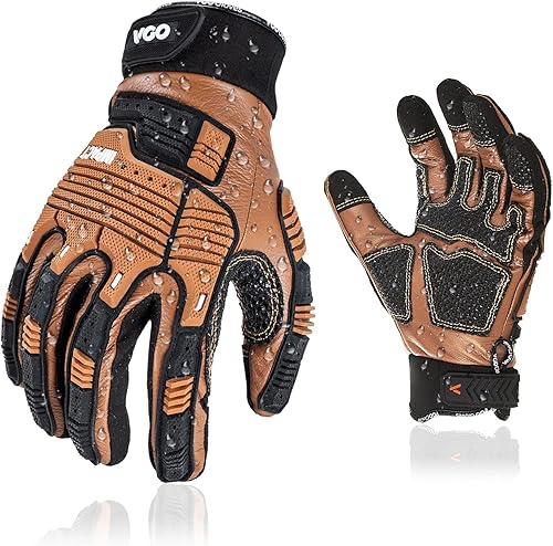 Vgo... ... 1 par de guantes de trabajo de cuero resistente, guantes de mecánico, resistentes al agua, resistentes a los impactos, antivibración