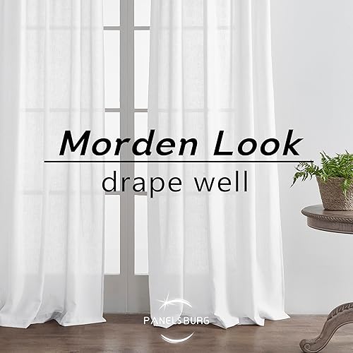 Miniatura 6 de PANELSBURG Cortinas de lino blanco de 90 pulgadas de largo para dormitorio, cortinas plisadas semitransparentes blancas con pestaña trasera de 90