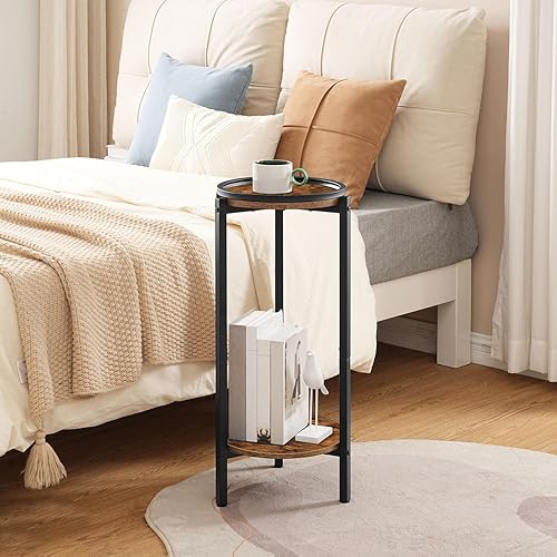 Miniatura 5 de HOOBRO Mesa auxiliar redonda pequeña, mesa de café para sofá esquina, 28.7 pulgadas de alto, mesita de noche redonda delgada, mesa de pedestal