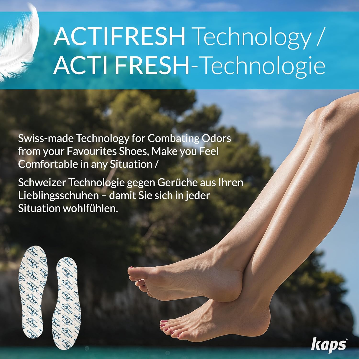 6 Pairs Kaps Actifresh Shoe Insoles Inserts, Odor Control Freshness Technology Developed in Switzerland by Sanitized, Triple Layer, Cushioning Soft Latex, Cut to Fit, Universal Size Unisex - Image 4