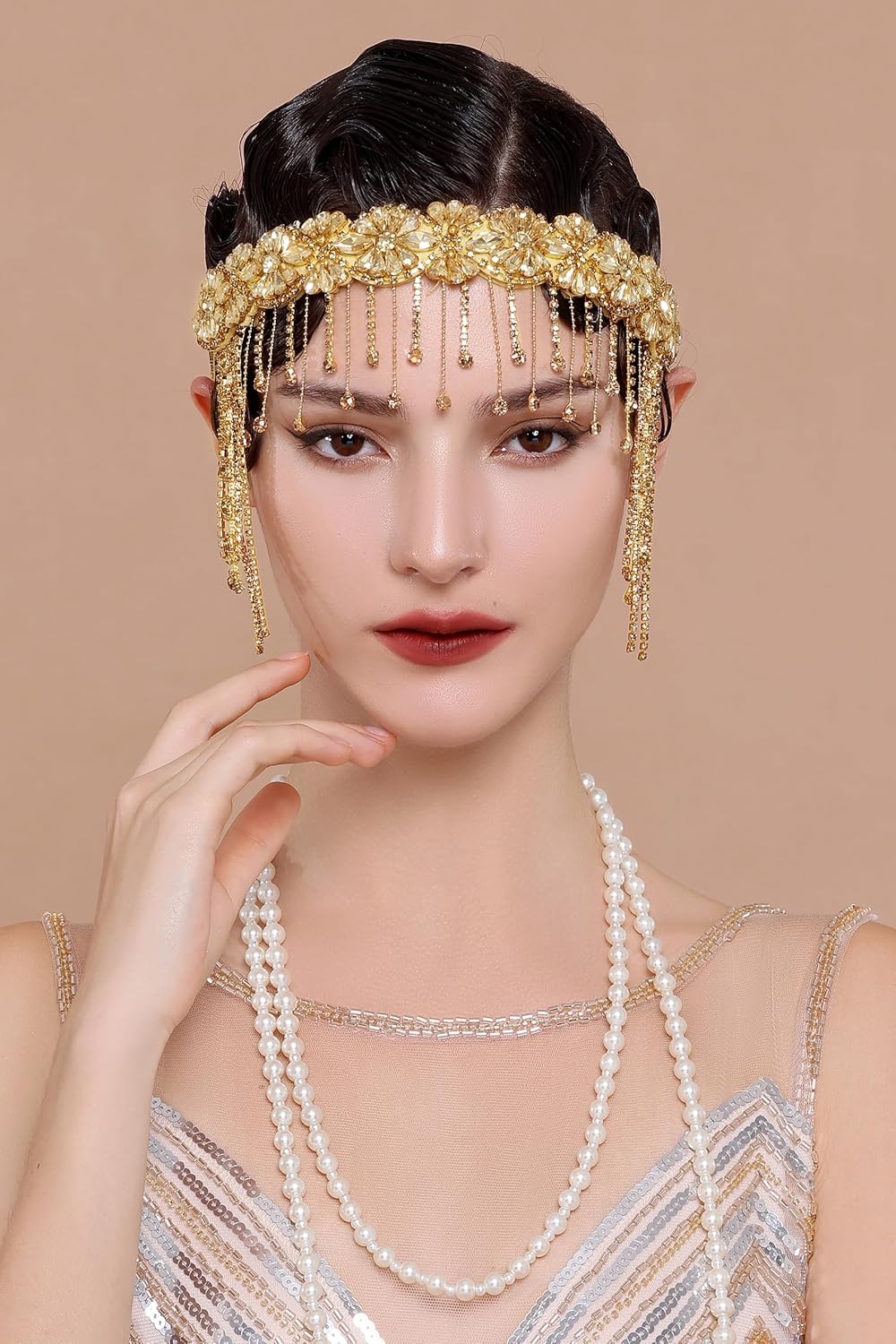 BABEYOND 1920s Flapper Headpiece Roaring 20s Headband Great Gatsby Headband Chain for Women Vintage Hair Accessory - Image 2