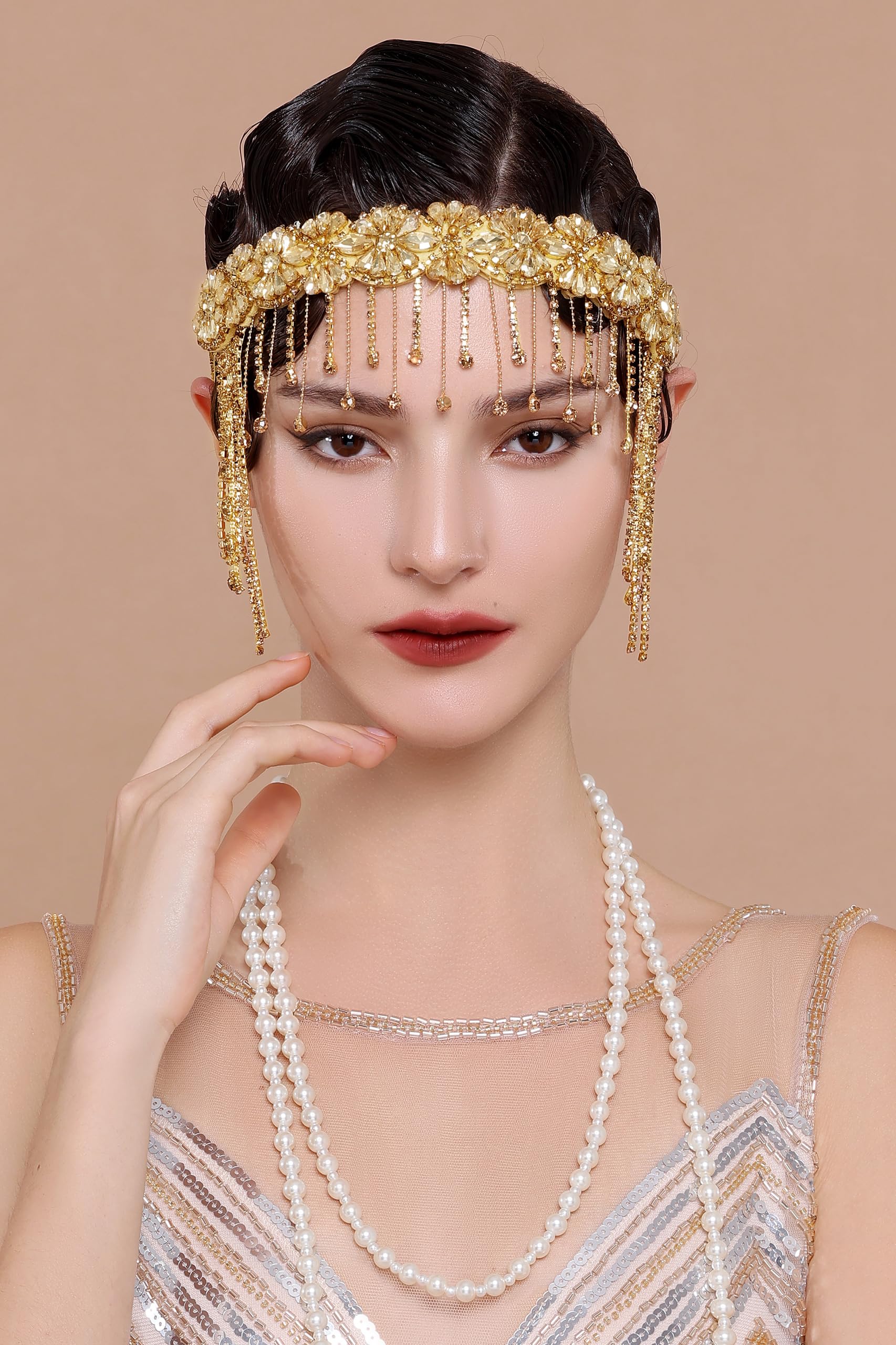 BABEYOND 1920s Flapper Headpiece Roaring 20s Headband Great Gatsby Headband Chain for Women Vintage Hair Accessory