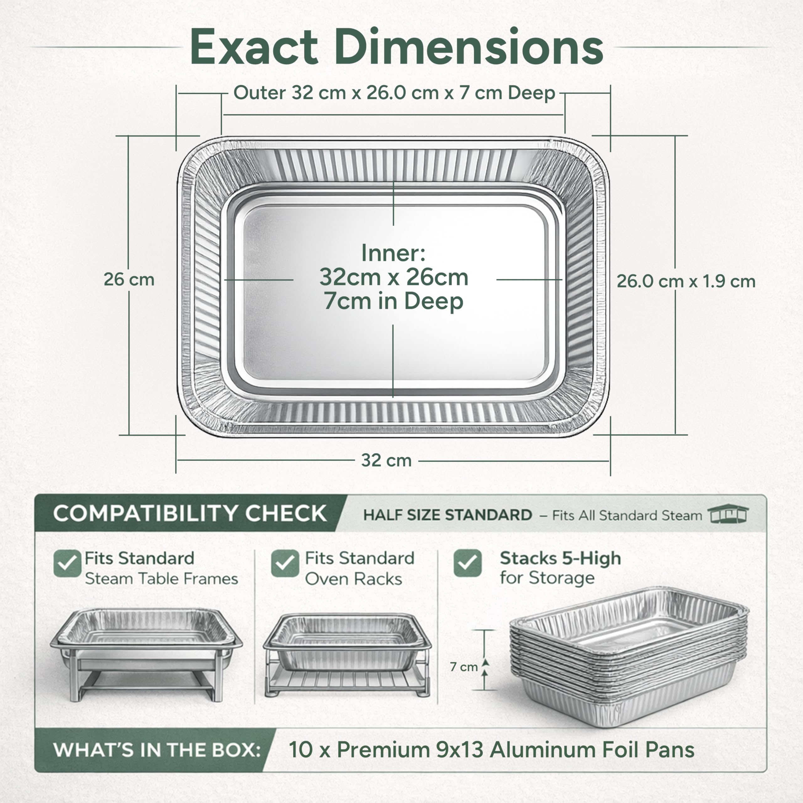 Zuvo - Grands plateaux en aluminium avec couvercles 32 x 26 x 7 cm (lot de 10) | Contenants alimentaires jetables très résistants pour la cuisine, la pâtisserie, le rôti, le barbecue, la préparation