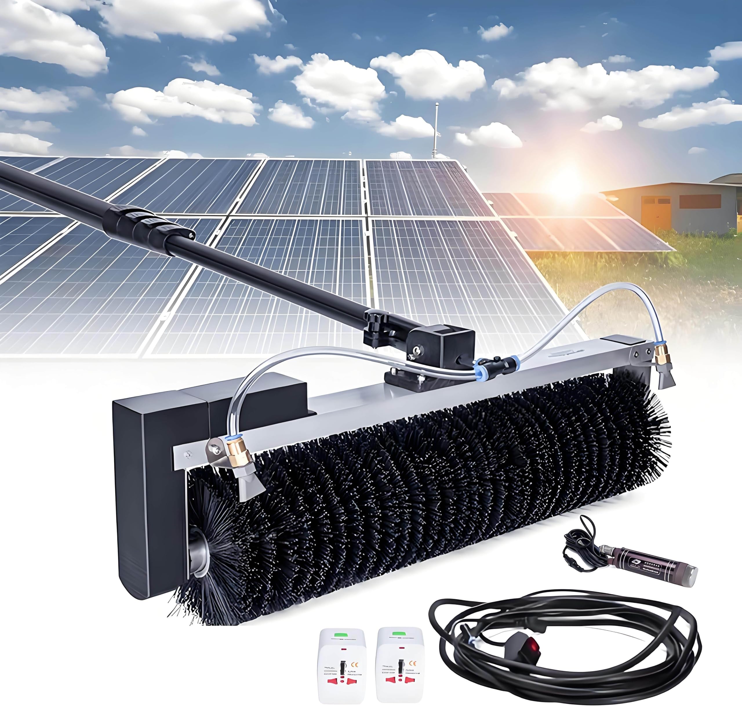 IUokLU Electric Rolling Cleaning Kit for Solar Panels, Long Reach Soft Brush for Efficient Photovoltaic Panel Maintenance(size 3.5m)