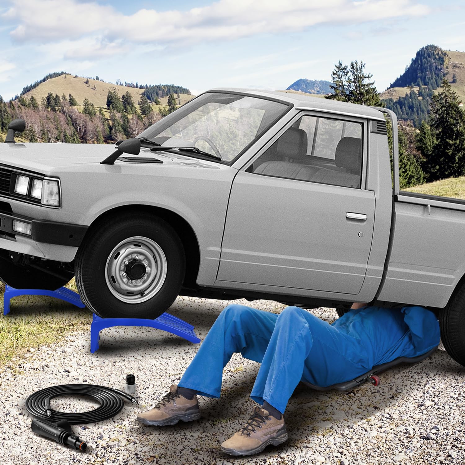 Garvee Rampas De Elevación Para Coche, Paquete De 2 Rampas Para Mantenimiento De Vehículos y Cambio De Aceite, Alta Capacidad De Carga Resistente De 2500kg, Diseño Antideslizante y Robusto, Negro, 2 u