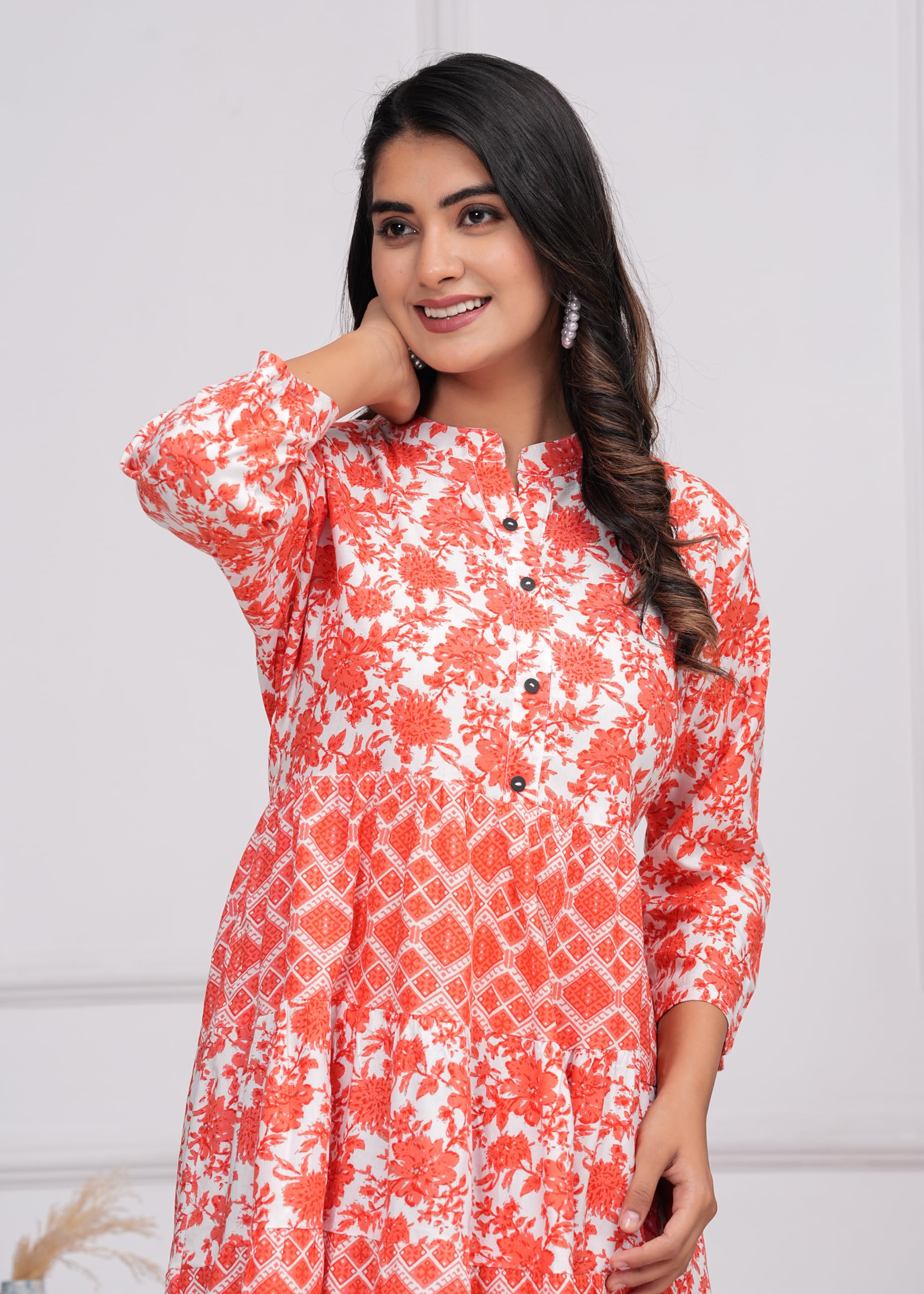 Jikonet Women's Western Dress | Midi Dress Summer Short Dresses For Women (Small, Pinkish Orange)