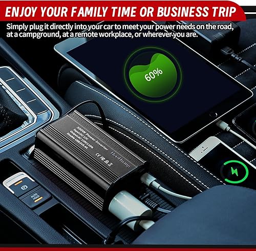 Miniatura 7 de Inversor de corriente de 300 W, 12 V CC a 110 V CA Adaptador de enchufe dual para automóvil, convertidor de salida de adaptador de enchufe doble,