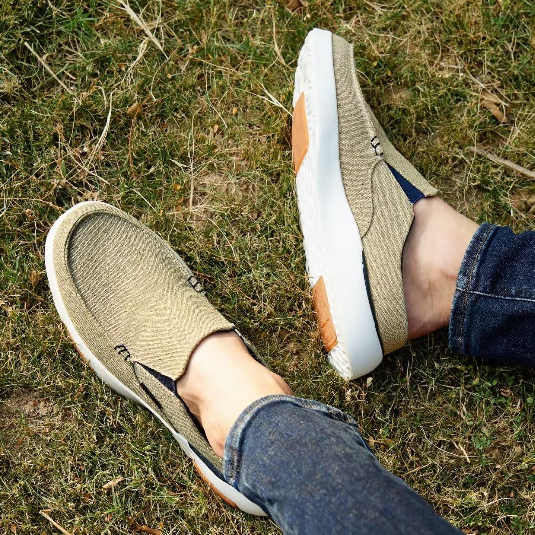 OrthoComfoot Comfortable Men's Loafers & Slip-Ons, Plantar Fasciitis, Foot and Heel Pain Relief, Orthopedic Casual Slippers Diabetic Bunions Boat Walking Shoes 10 W3-khaki