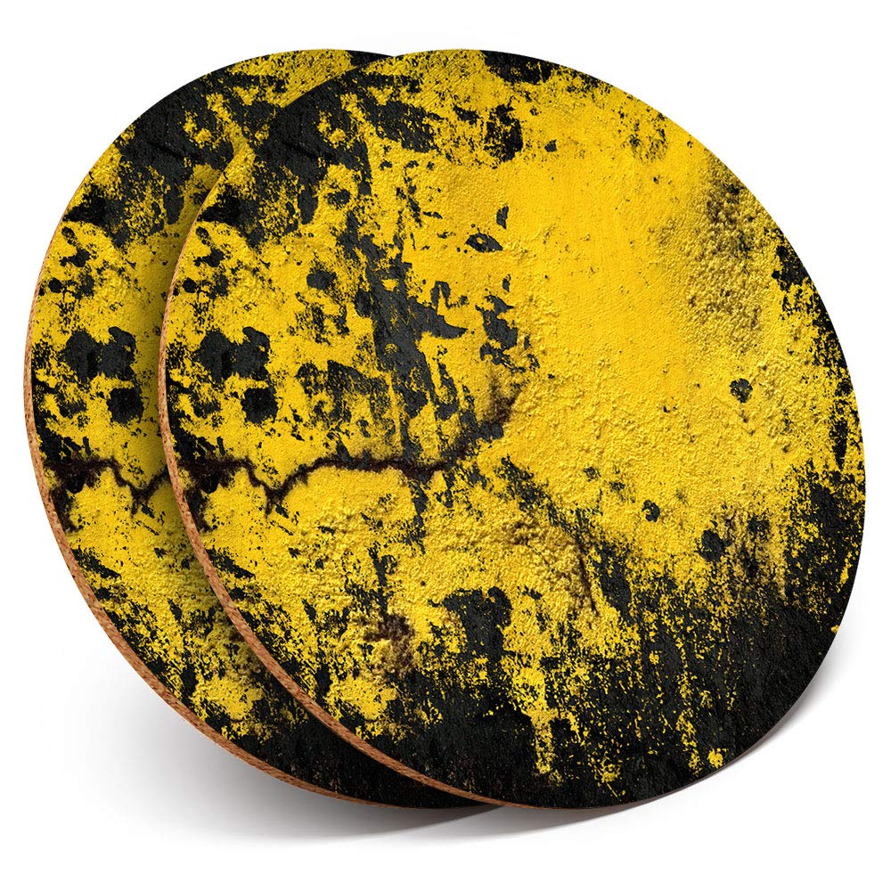 Destination Vinyl Ltd Multicolor 2 X Round Coasters - Yellow Black Paint - Cork Backed Home Kitchen Accessory Tea Coffee Mug Mat #3829