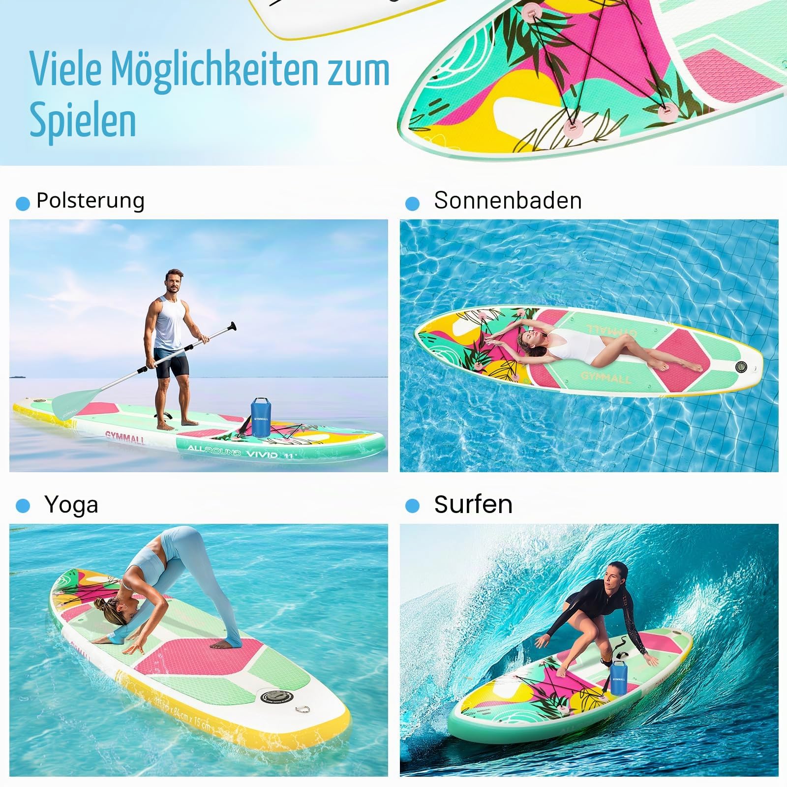Stand Up Paddling Board, Aufblasbares Sup Board für Erwachsene und Jugendliche aller Könnensebenen, Blow Up Paddleboards mit breitem, rutschfestem Deck, Premium Zubehör und Aufbewahrungstasche