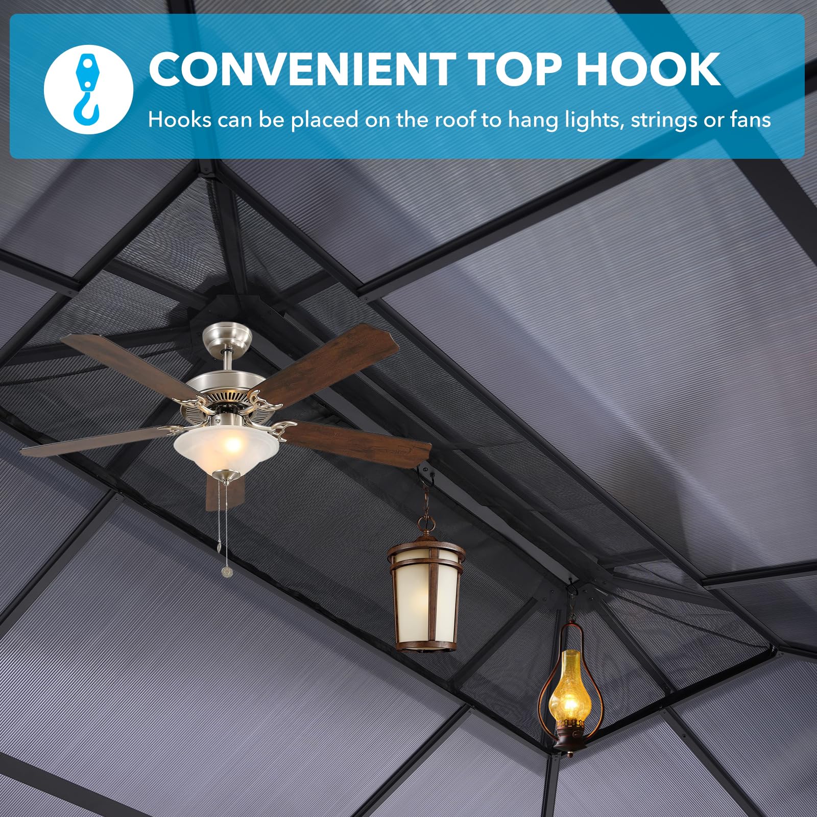 LeDoasis 10' X 13' Hardtop Gazebo, Outdoor Permanent Polycarbonate Double Roof Canopy with Breathable Netting & Privacy Curtain for Patio Backyard Garden Lawn Party