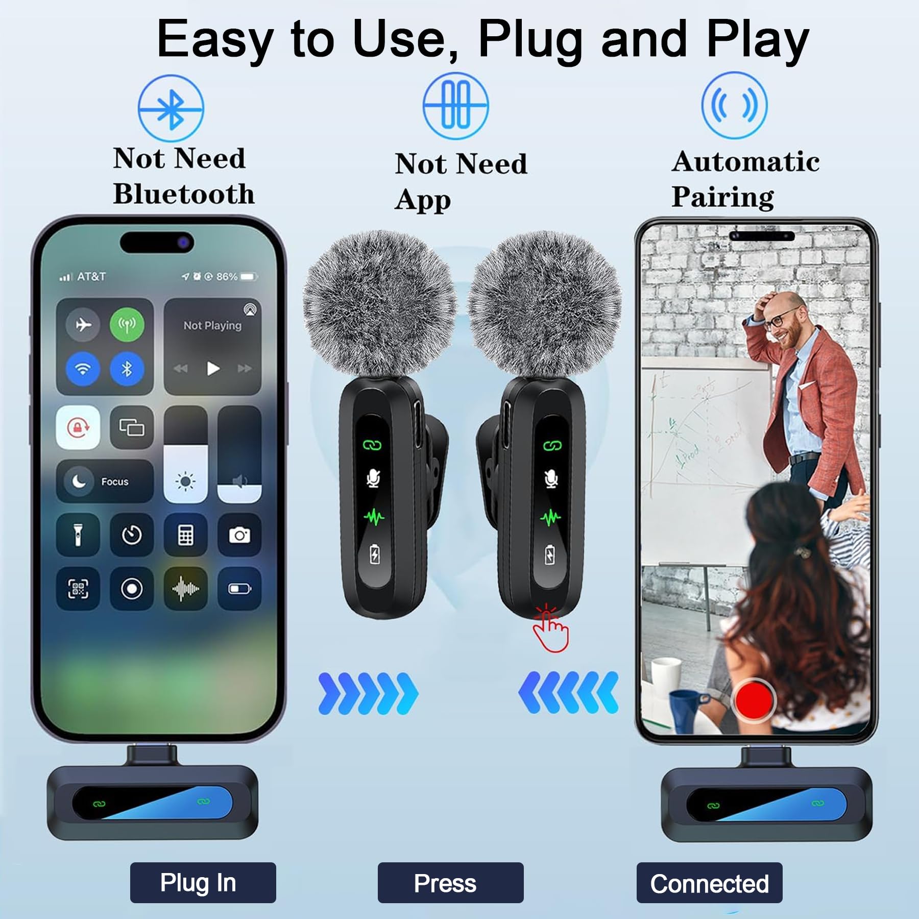 TZEKING Microfono Lavalier senza fili con display a LED, microfono plug and play senza fili, mini microfono compatibile con tipo C/iPhone/USB-C, per registrazione video, streaming dal vivo, YouTube