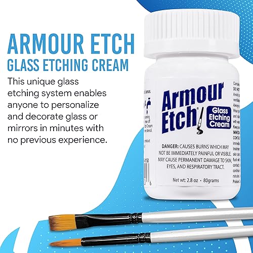 Miniatura 4 de Armour Etch - Crema para grabado de vidrio, tamaño de 2.8 onzas, incluye cepillos de aplicación Moshify