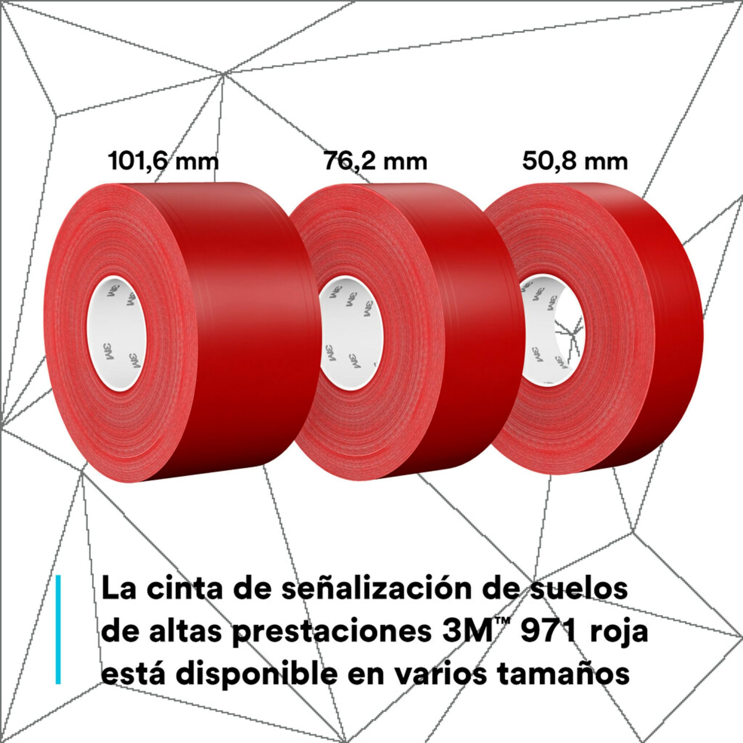 3M Cinta Duradera para Marcar Pisos 971, Rojo, 50.8 mm x 33 m, 0.43 mm, envueltas individualmente y convenientemente empaquetadas
