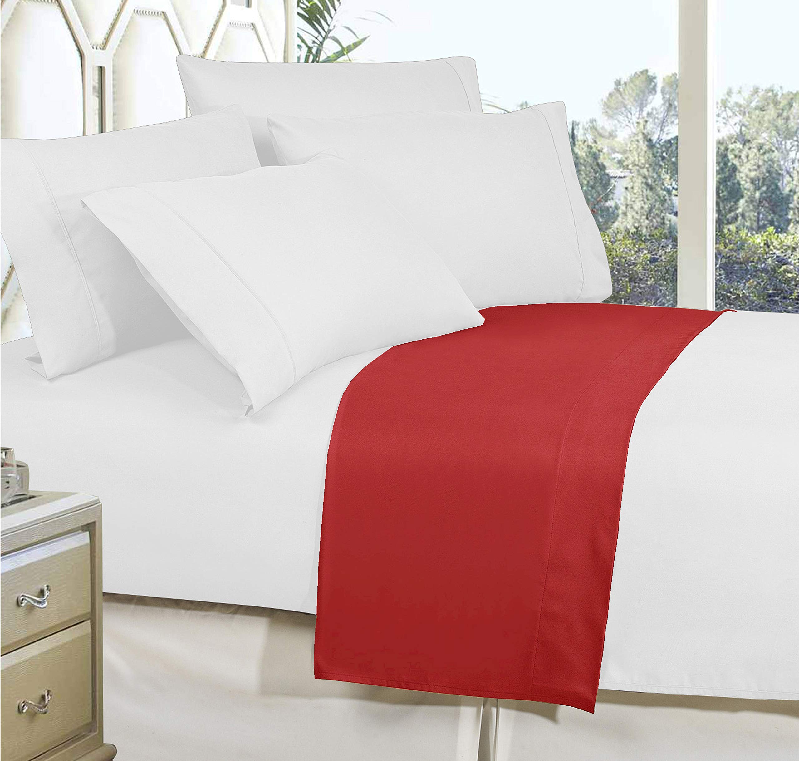 Elegant Comfort Premium Hotel Quality 1-Piece Flat Sheet, Luxury and Softest 1500 Premium Hotel Quality Microfiber Bedding Flat Sheet, Wrinkle-Free, Stain-Resistant, Queen, Burgundy