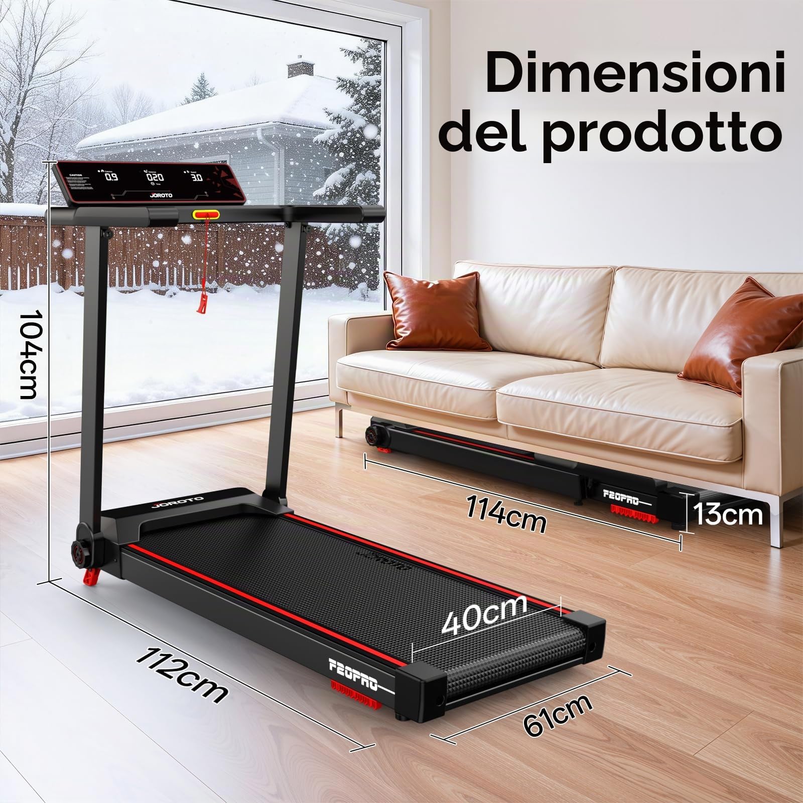 JOROTO Tapis roulant con regolazione della pendenza, tapis roulant pieghevole, fino a 12 km/h, motore da 2,5 CV, portata 130 kg, display a LED, compatibile con app, tappetino compatto per casa e